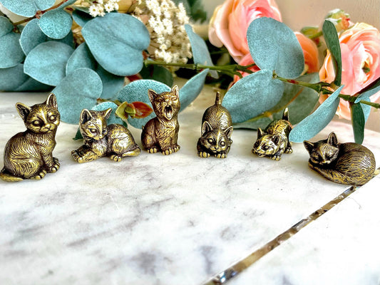 Cutest Set of Cats, Fine brass solid cat figurine, kitty pendant, Collectible car statuette, Gift for cat lover, Adorable kittens ornament