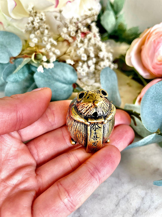 Japanese brass mouse sinning pray incense burner, indoor incense holder, cool mouse figurine, tea happy fortune