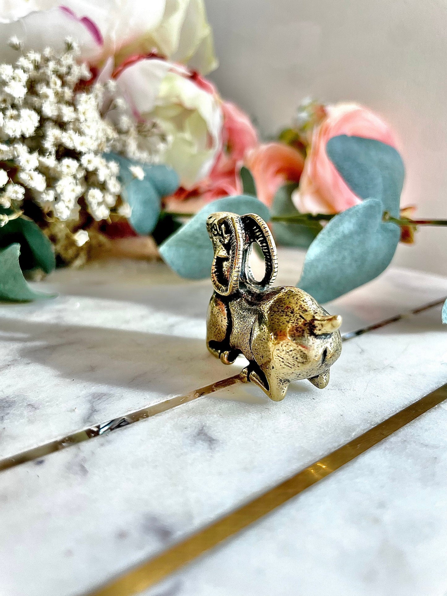 Japanese style solid brass goat statuette, metal ram figurine , animal paperweight