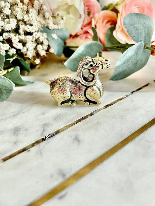 Japanese style solid brass goat statuette, metal ram figurine , animal paperweight