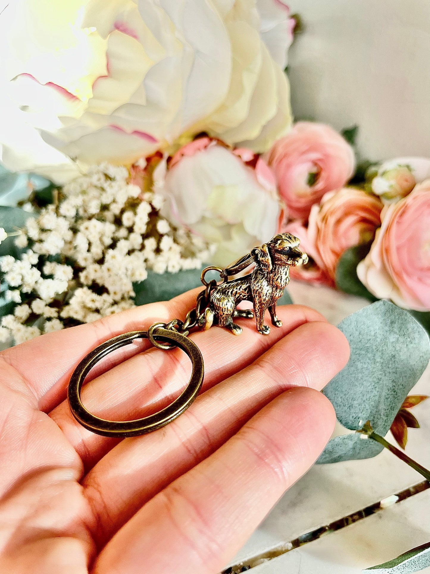 English Spaniel figurine, Spaniel brass pendant, dog keychain, English Springer Spaniel, cute dog, beautiful gift
