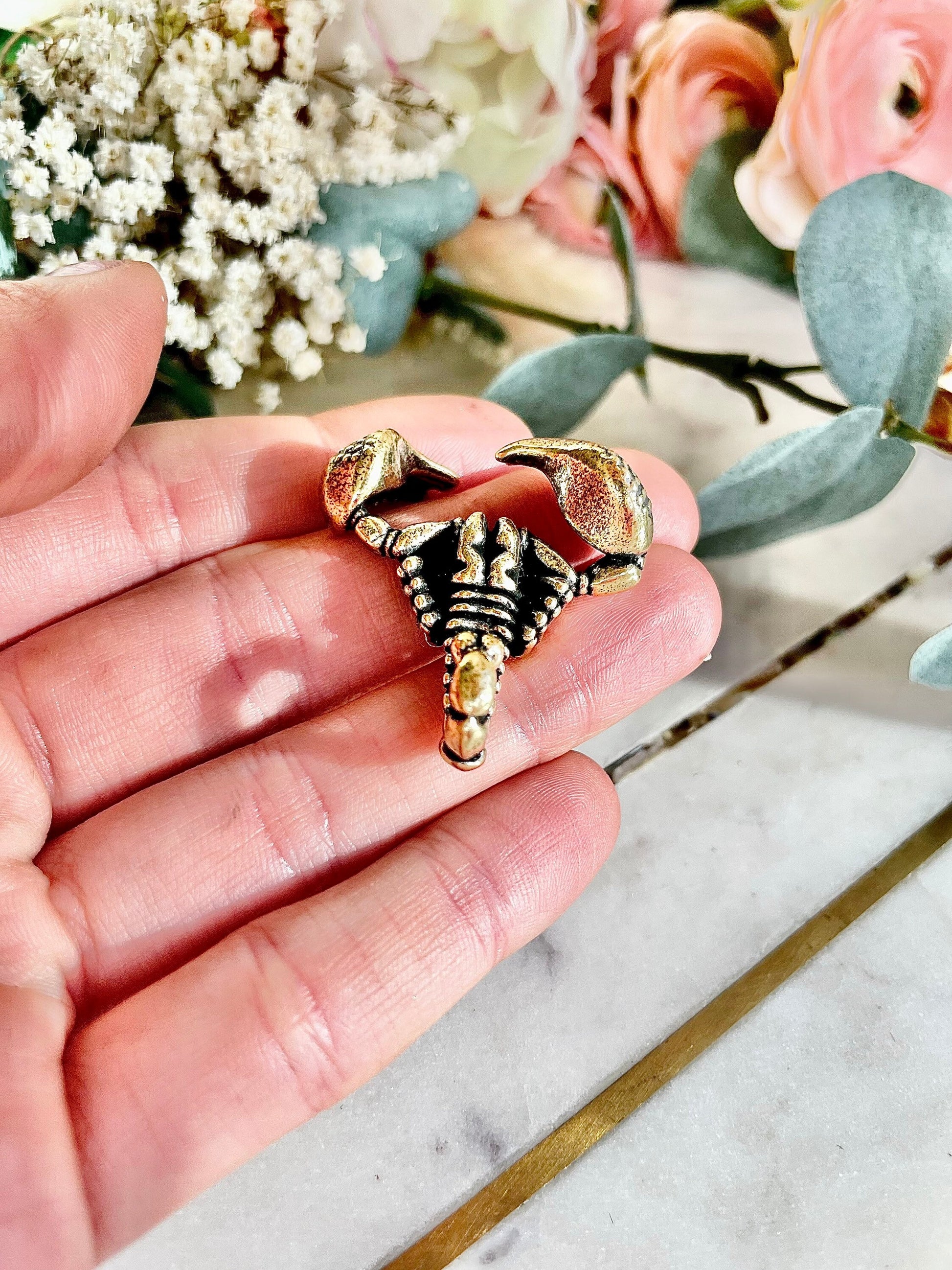 Solid Brass Gothic Scorpion Pendant Necklace, scropio keychain, scorpion astrology sign gift, Cool Masculine Charm