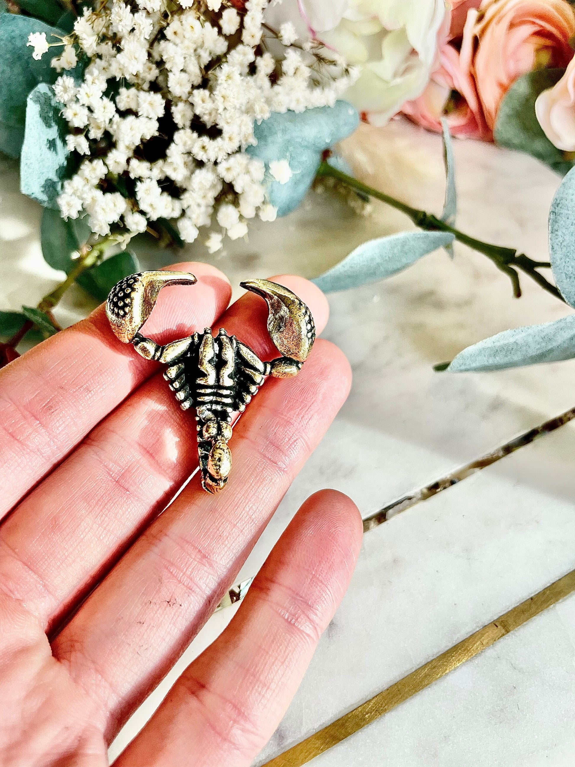 Solid Brass Gothic Scorpion Pendant Necklace, scropio keychain, scorpion astrology sign gift, Cool Masculine Charm