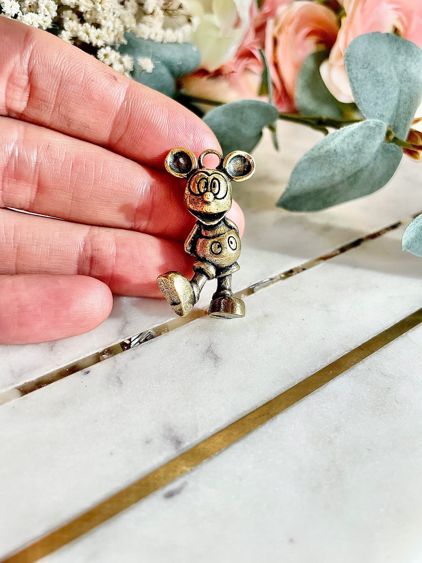 Cheeky Mickey Mouse solid brass pendant, Mickey charm for Bracelet, cute Mickey keyring