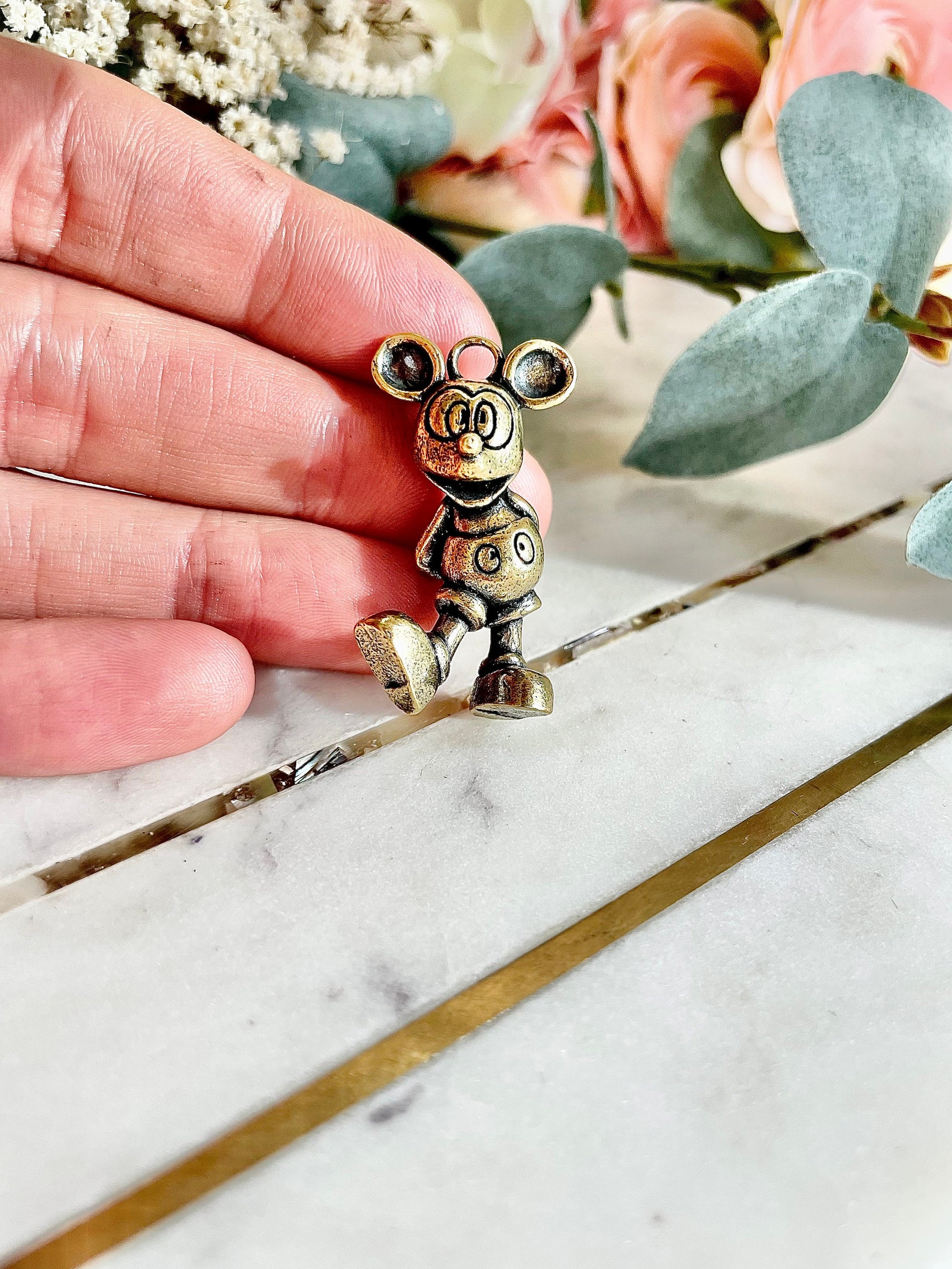 Cheeky Mickey Mouse solid brass pendant, Mickey charm for Bracelet, cute Mickey keyring
