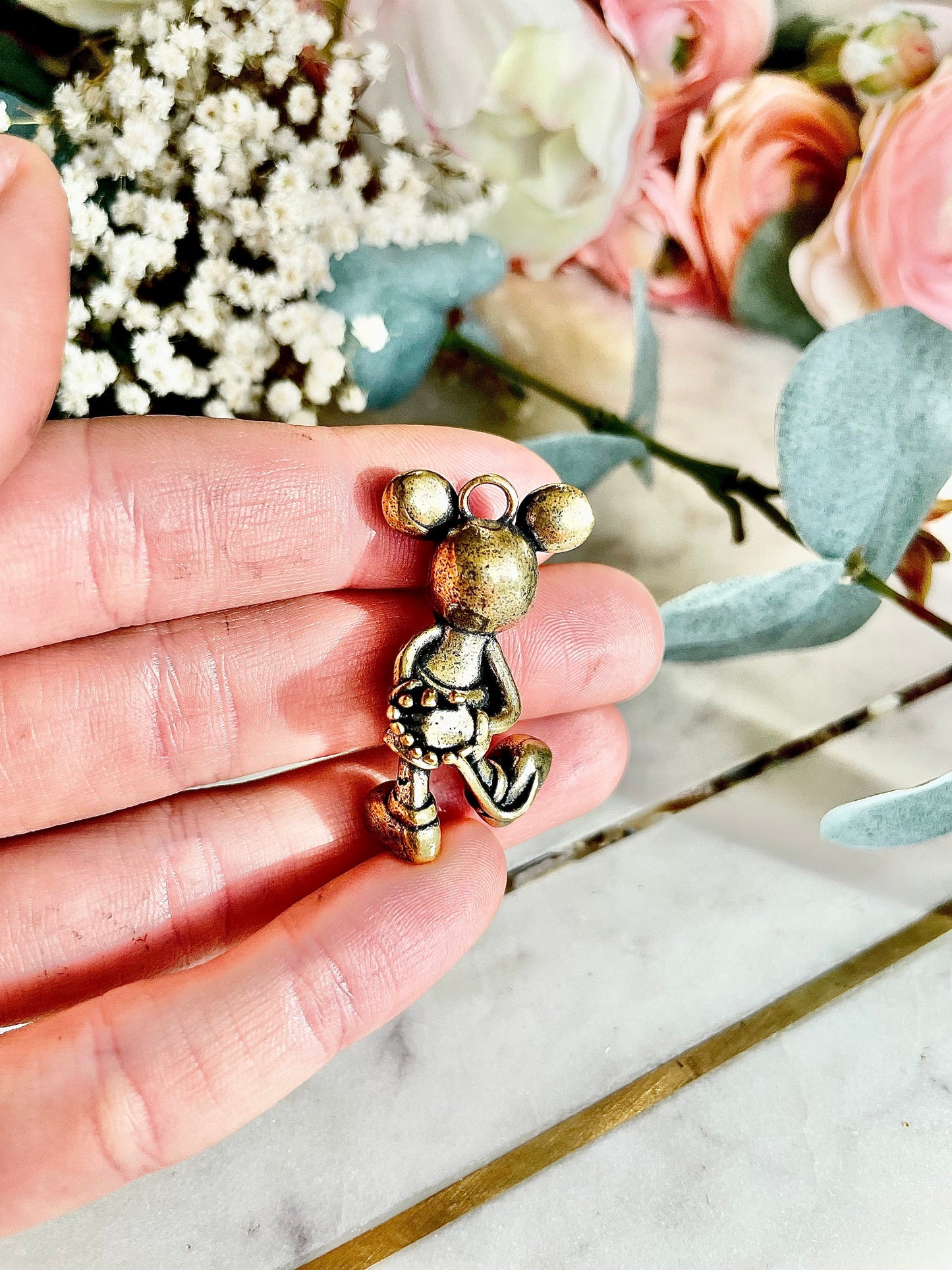Cheeky Mickey Mouse solid brass pendant, Mickey charm for Bracelet, cute Mickey keyring