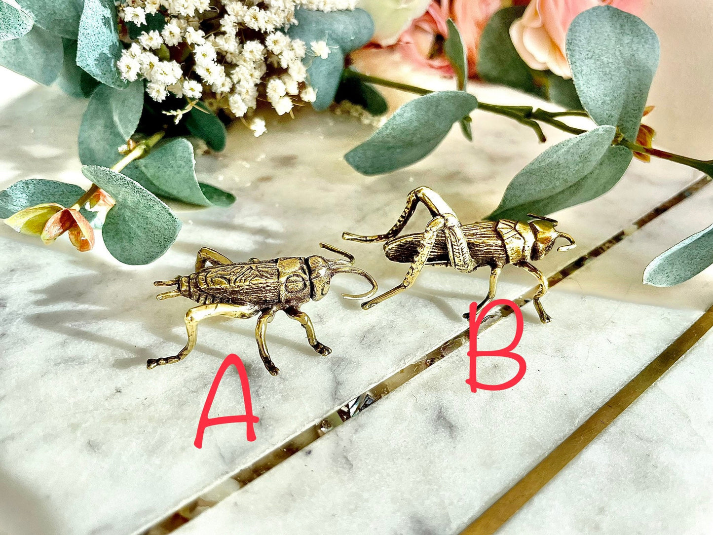 Fine lifelike Solid brass buzzing grasshopper figurine, Cricket Miniature, insect gift