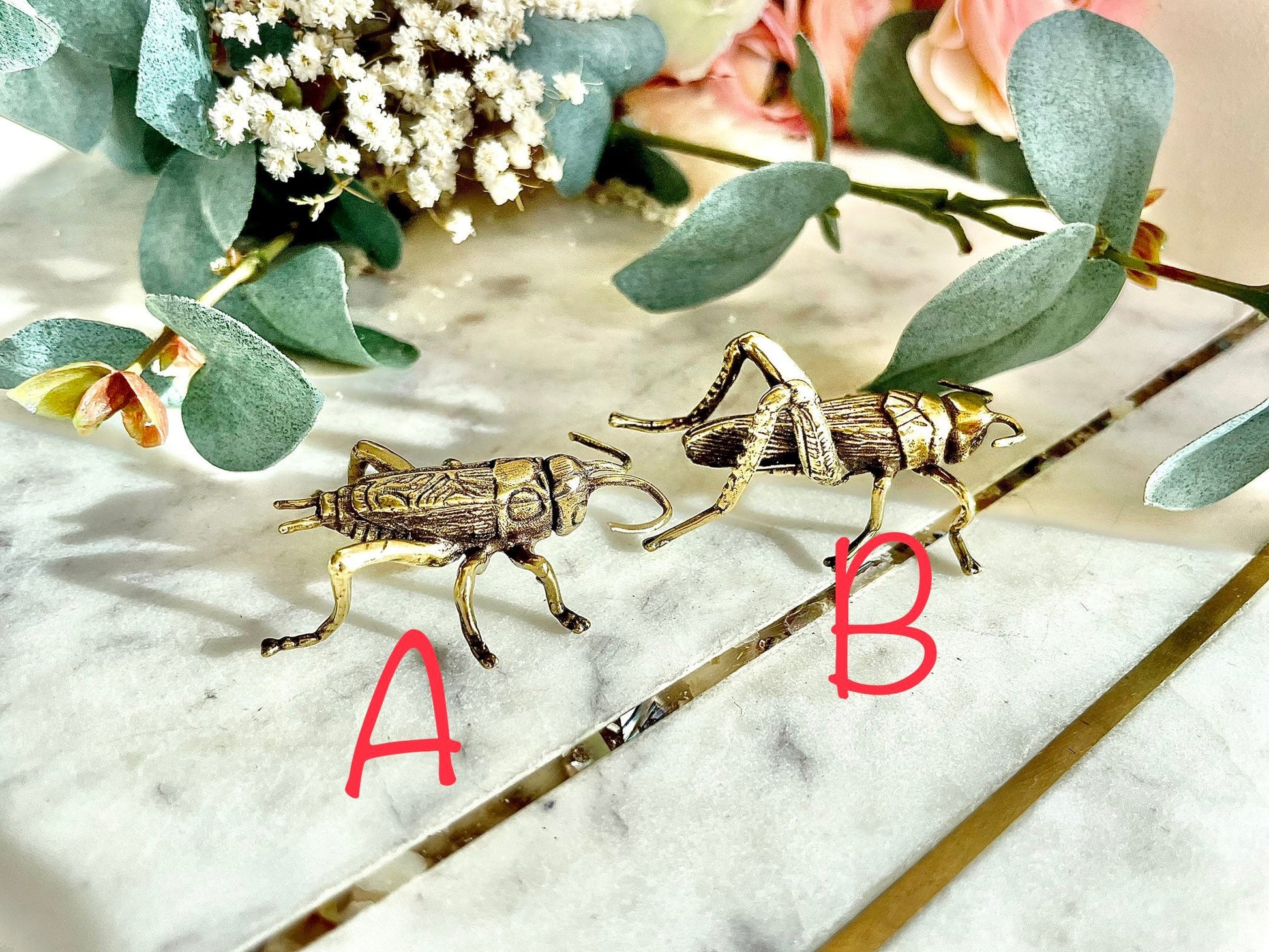 Fine lifelike Solid brass buzzing grasshopper figurine, Cricket Miniature, insect gift