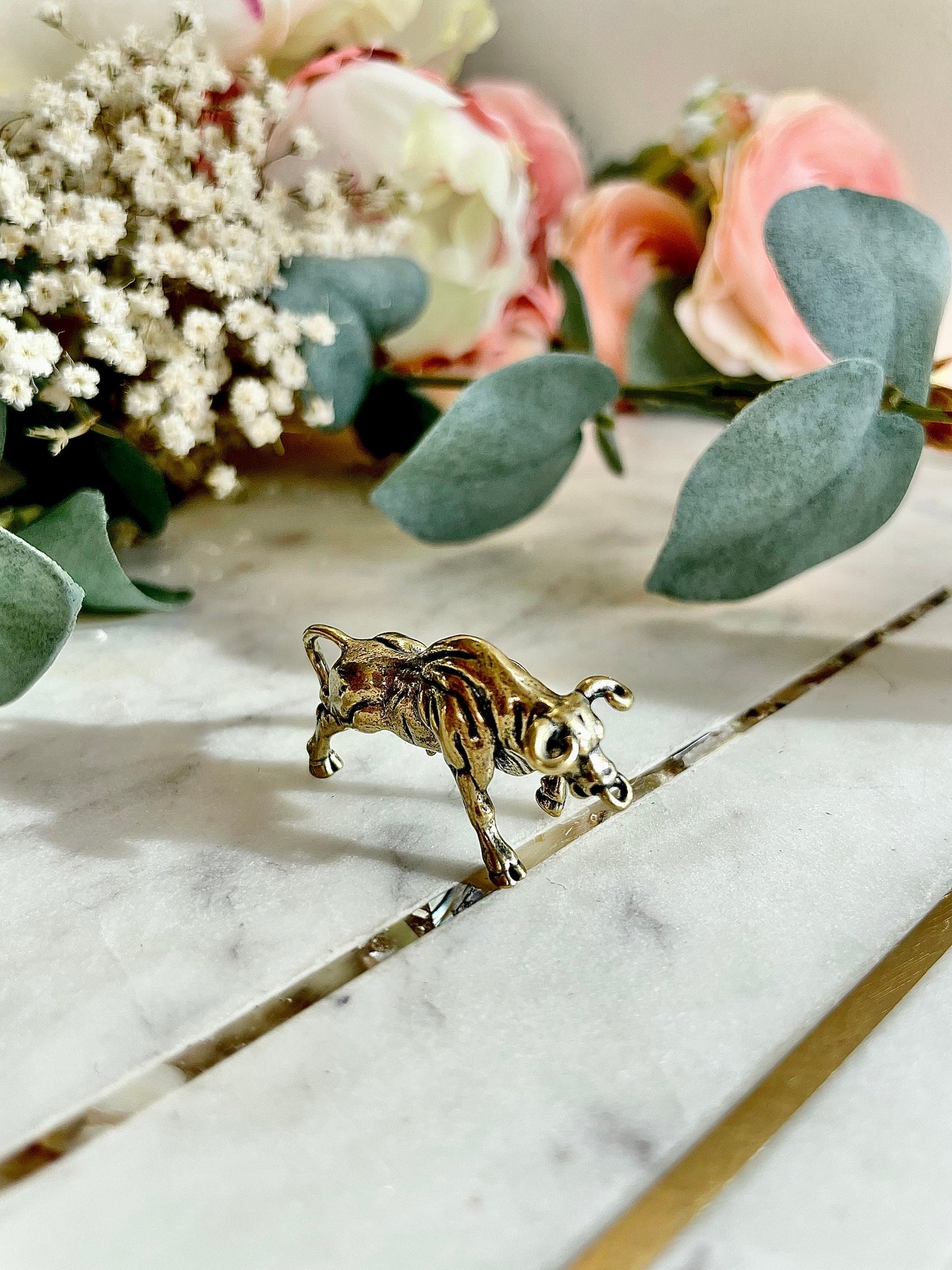 Solid Brass Bull small figurine, Horns charge Bullish, Taurus pendant, bull keychain, Spanish Bull pendant