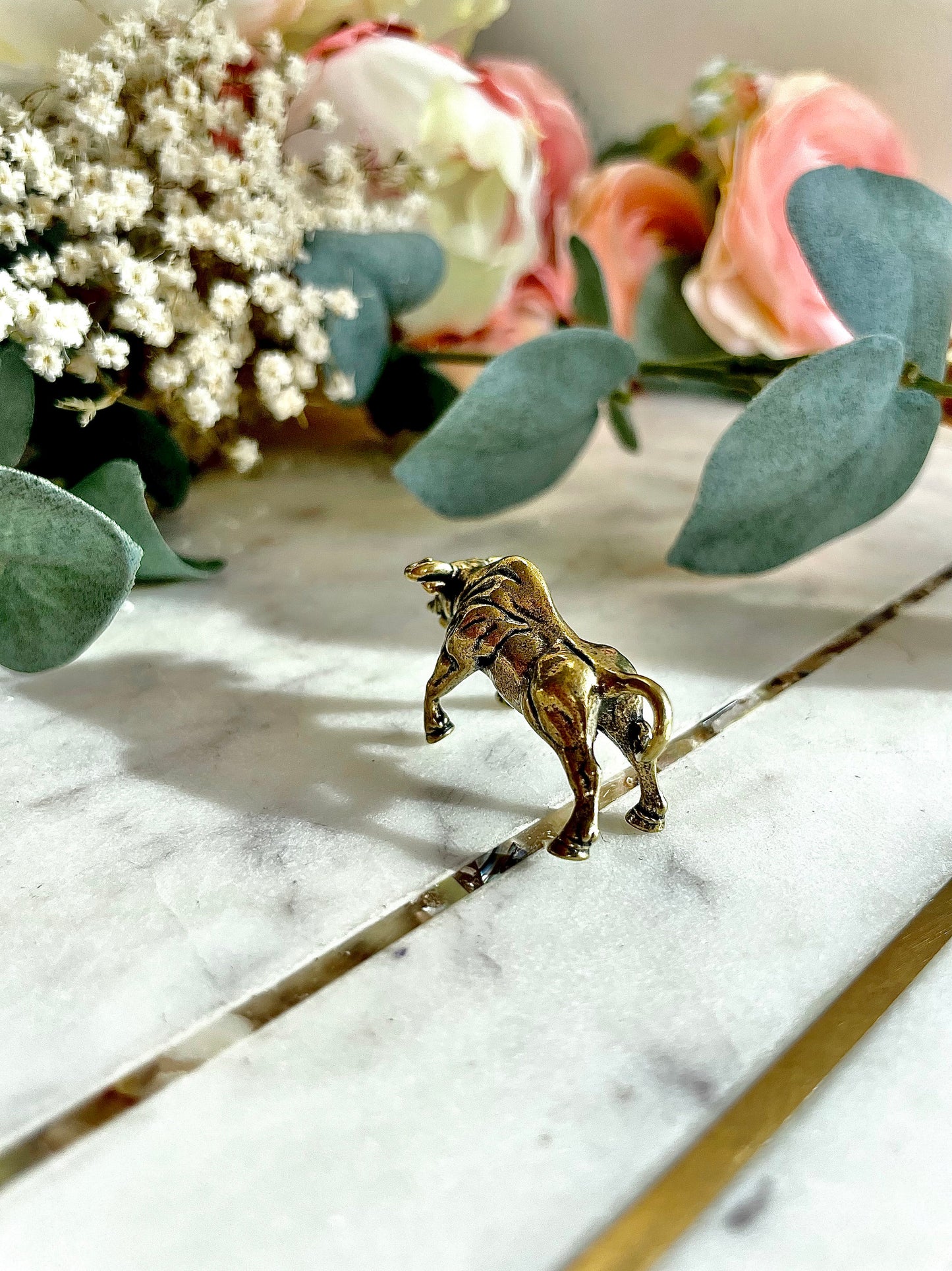 Solid Brass Bull small figurine, Horns charge Bullish, Taurus pendant, bull keychain, Spanish Bull pendant