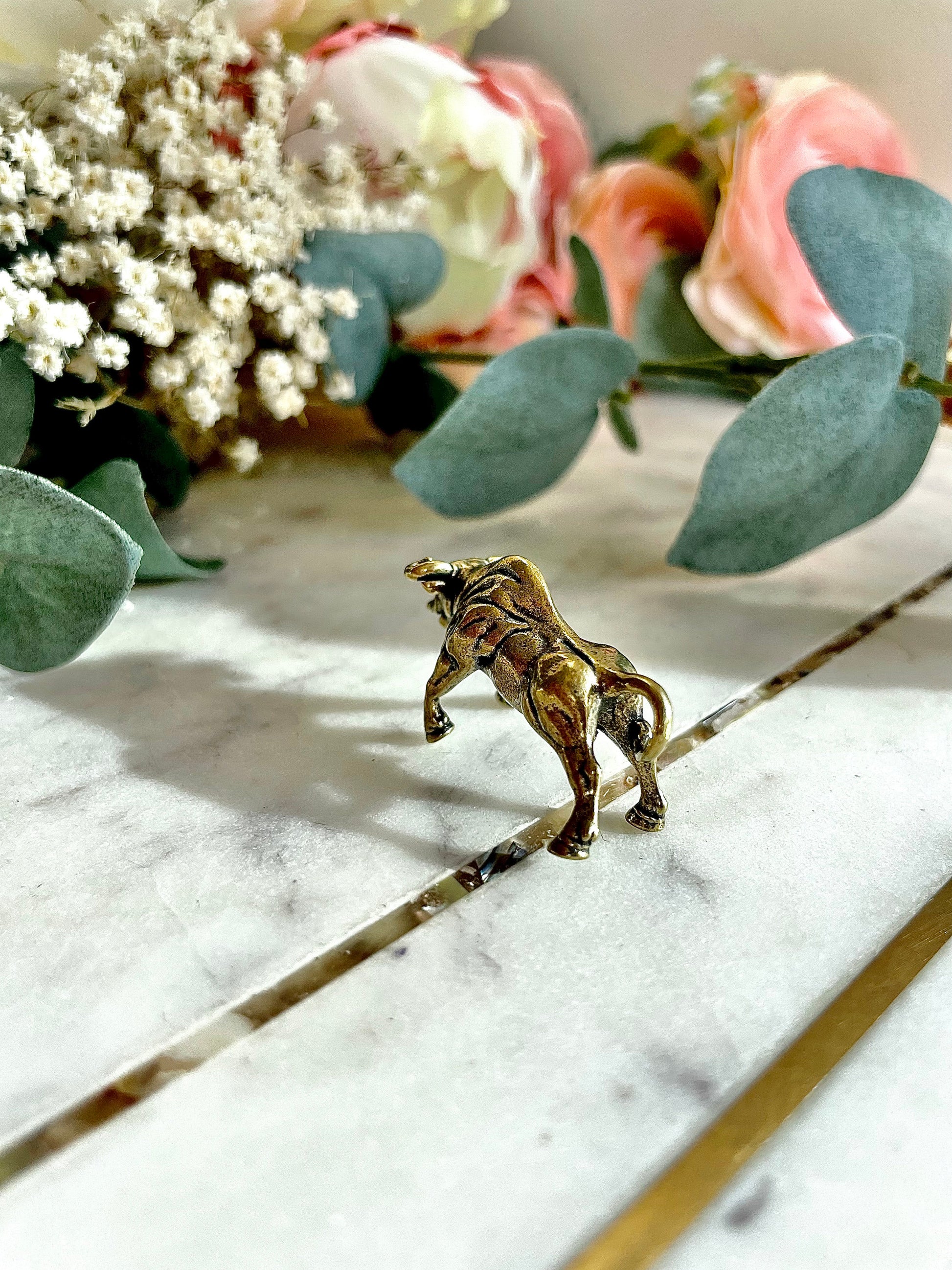 Solid Brass Bull small figurine, Horns charge Bullish, Taurus pendant, bull keychain, Spanish Bull pendant