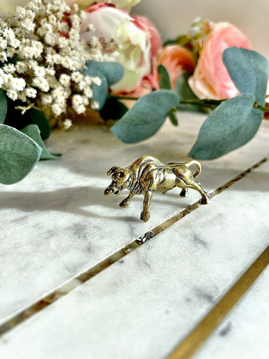Solid Brass Bull small figurine, Horns charge Bullish, Taurus pendant, bull keychain, Spanish Bull pendant