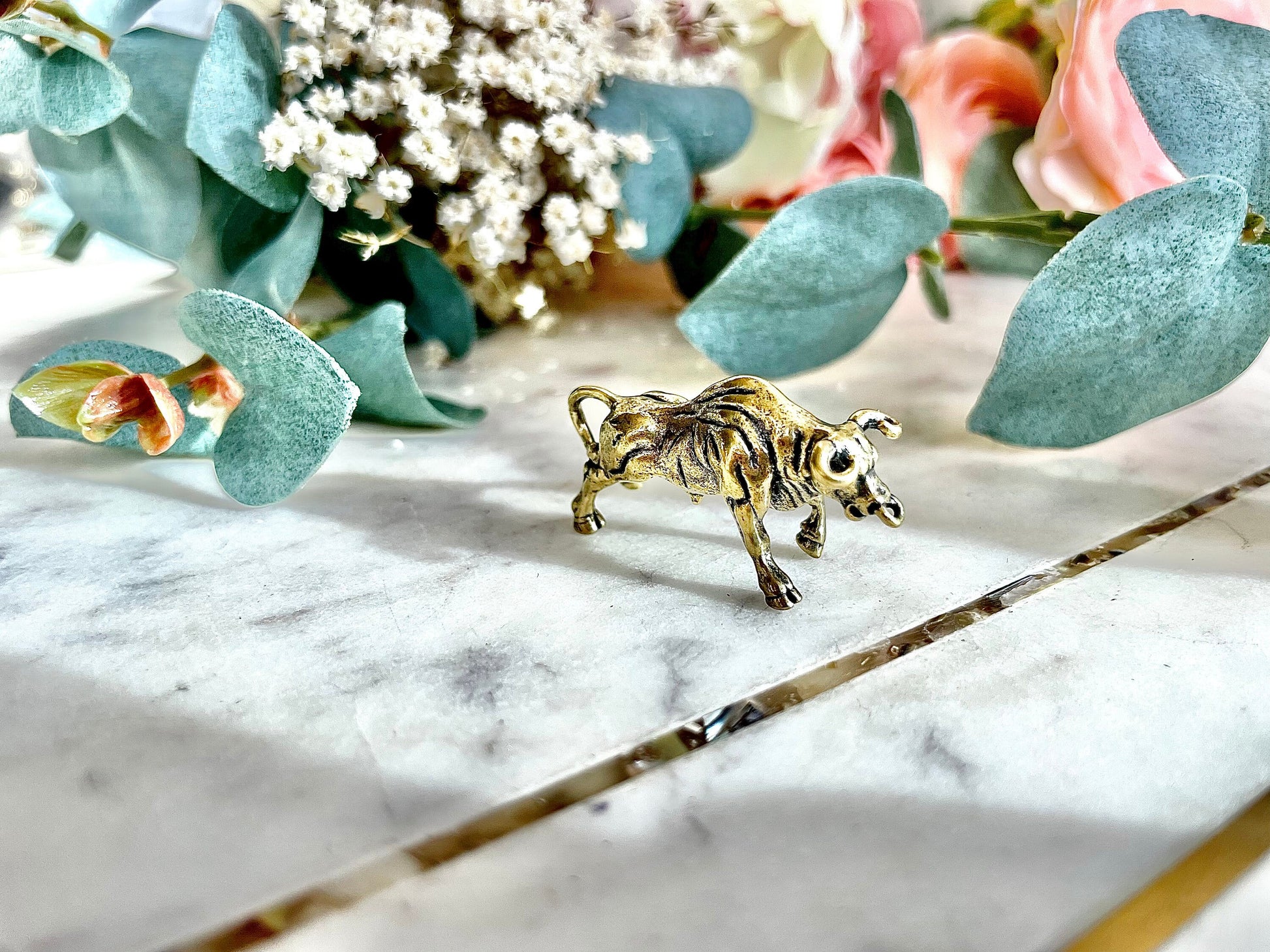 Solid Brass Bull small figurine, Horns charge Bullish, Taurus pendant, bull keychain, Spanish Bull pendant