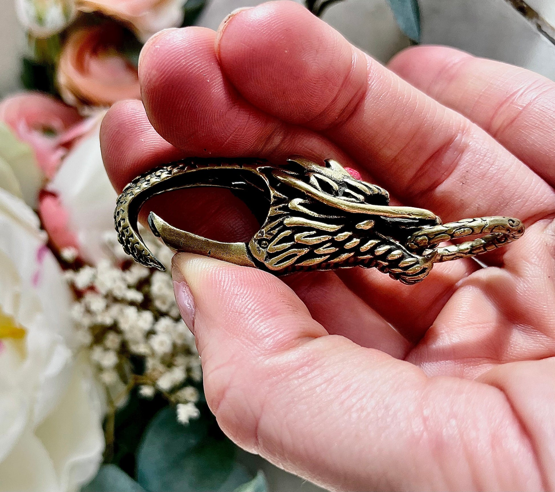 Solid Brass Chinese Dragon with red stone Keychain, Brass Dragon Head, Brass Key Ring Hook, Belt Hook