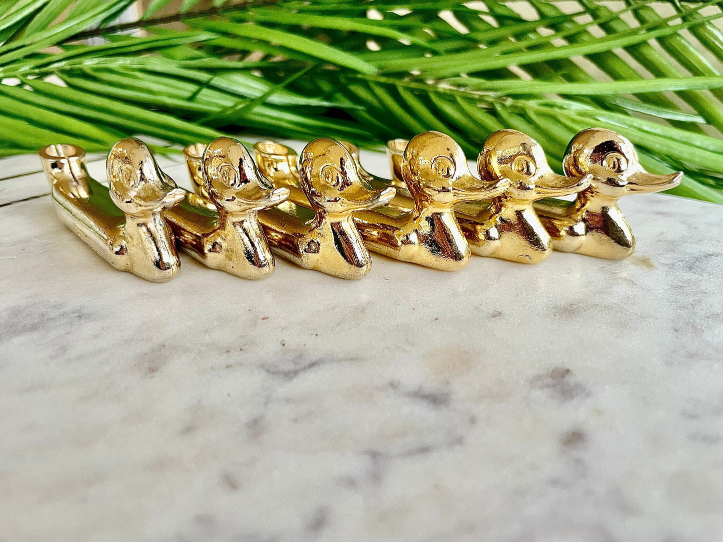 Vintage Set of 6 Privilege knife rests card holders, Ducks French Knife layers, Golden color cutlery rests, Mid Century deco, duckers knife