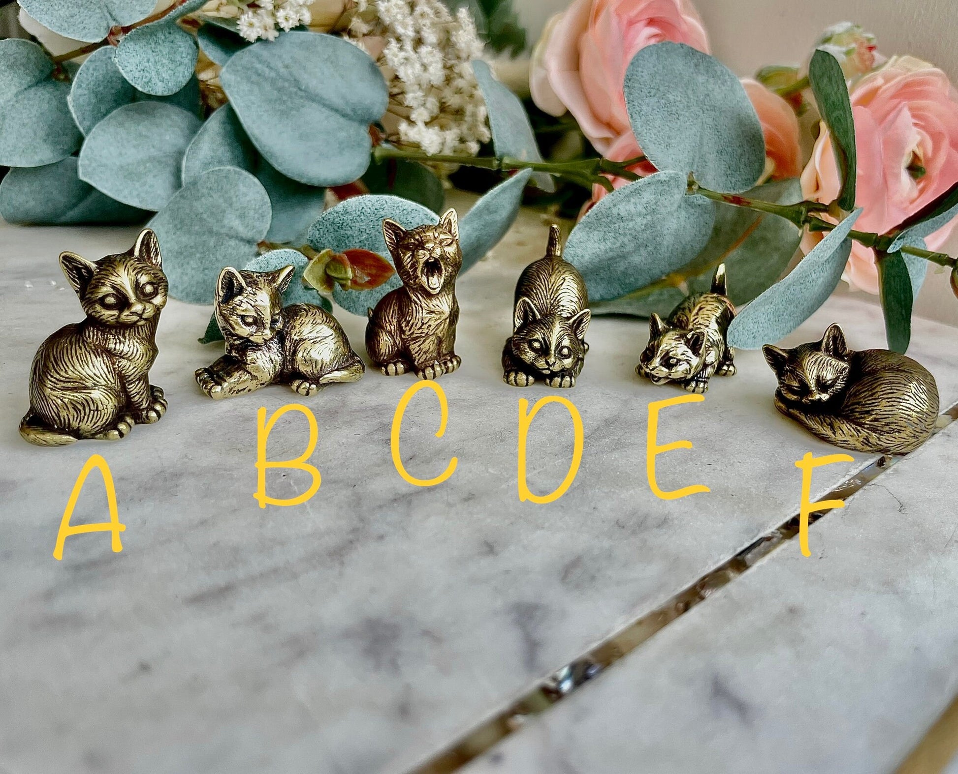 Cutest Set of Cats, Fine brass solid cat figurine, kitty pendant, Collectible car statuette, Gift for cat lover, Adorable kittens ornament