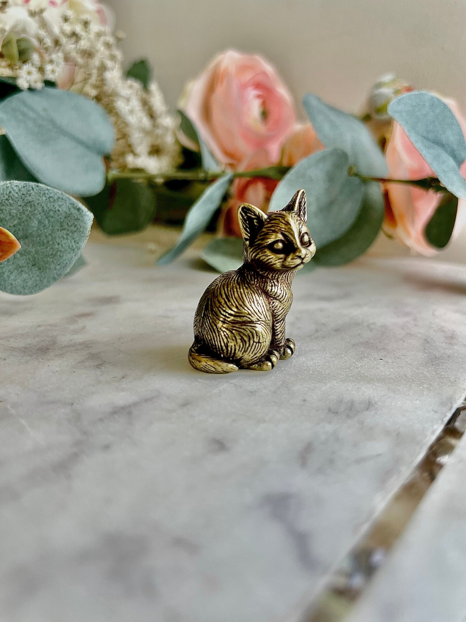 Cutest Set of Cats, Fine brass solid cat figurine, kitty pendant, Collectible car statuette, Gift for cat lover, Adorable kittens ornament