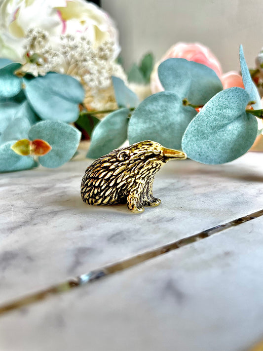 Solid brass Ehidna figurine, mole Rat figurine, Ant Mouse, garden animal ornament, brass gentleman in black velvet statuette
