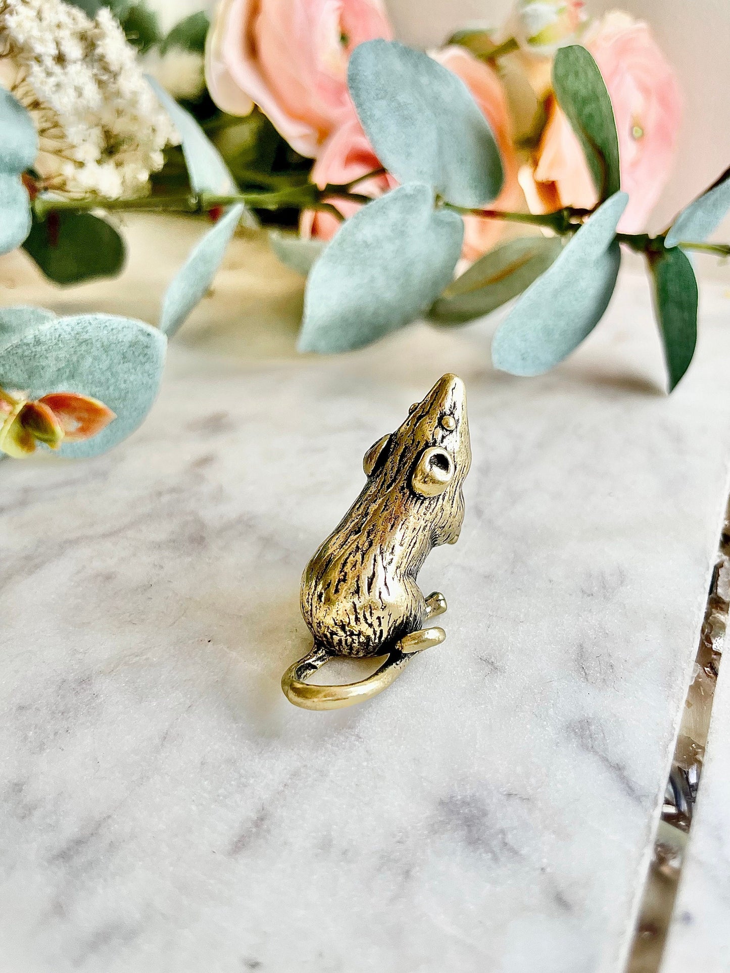 Solid Brass rat Figurine, Wild Little Mouse ornament, metal art, Fine Workmanship, Home Decor & Display, Mouse pendant, mouse keychain