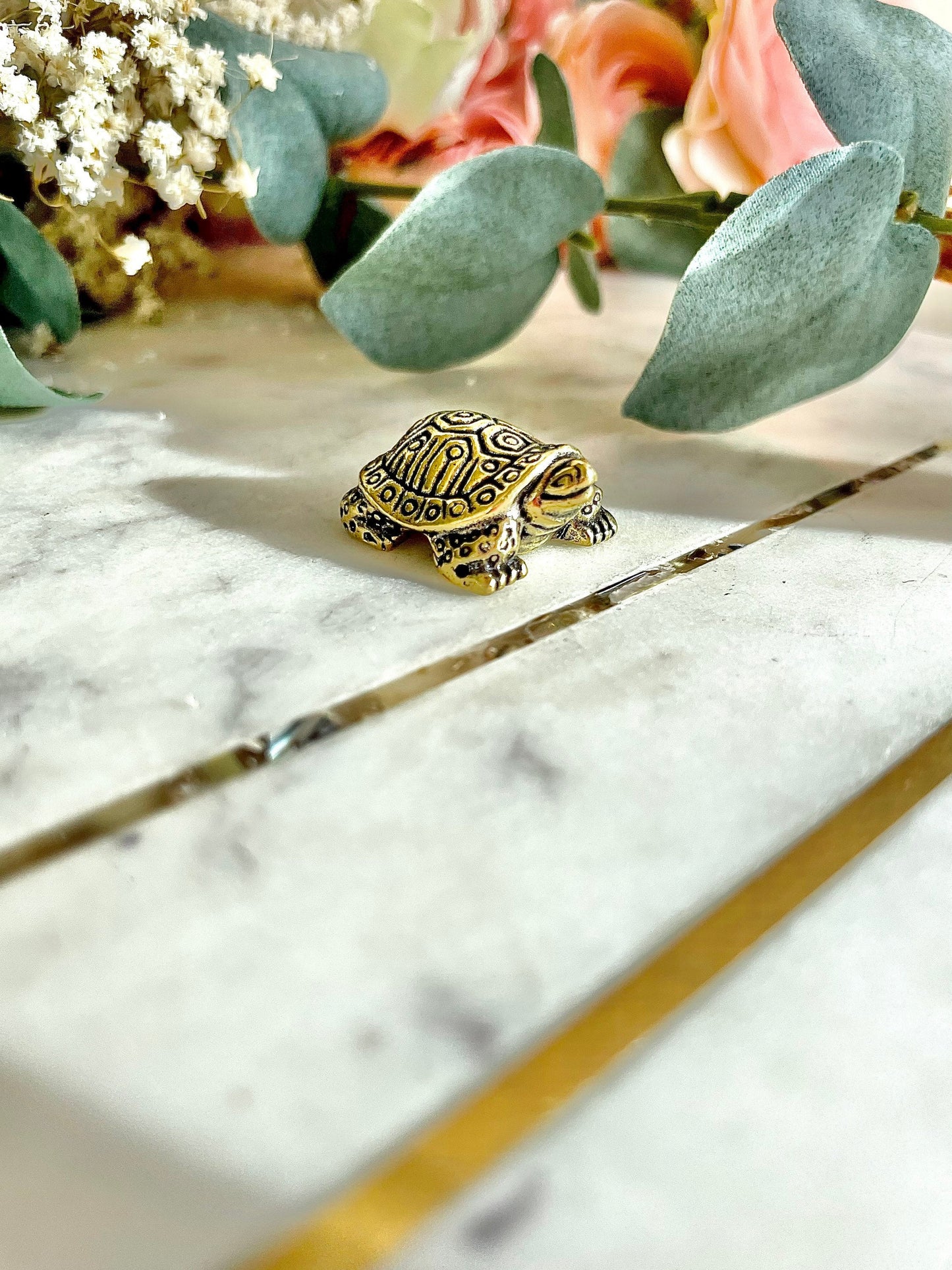 Small Brass Turtle figurine, Turtle ornament, Cute little gift, Japanese style statue, Feng Shui ornament