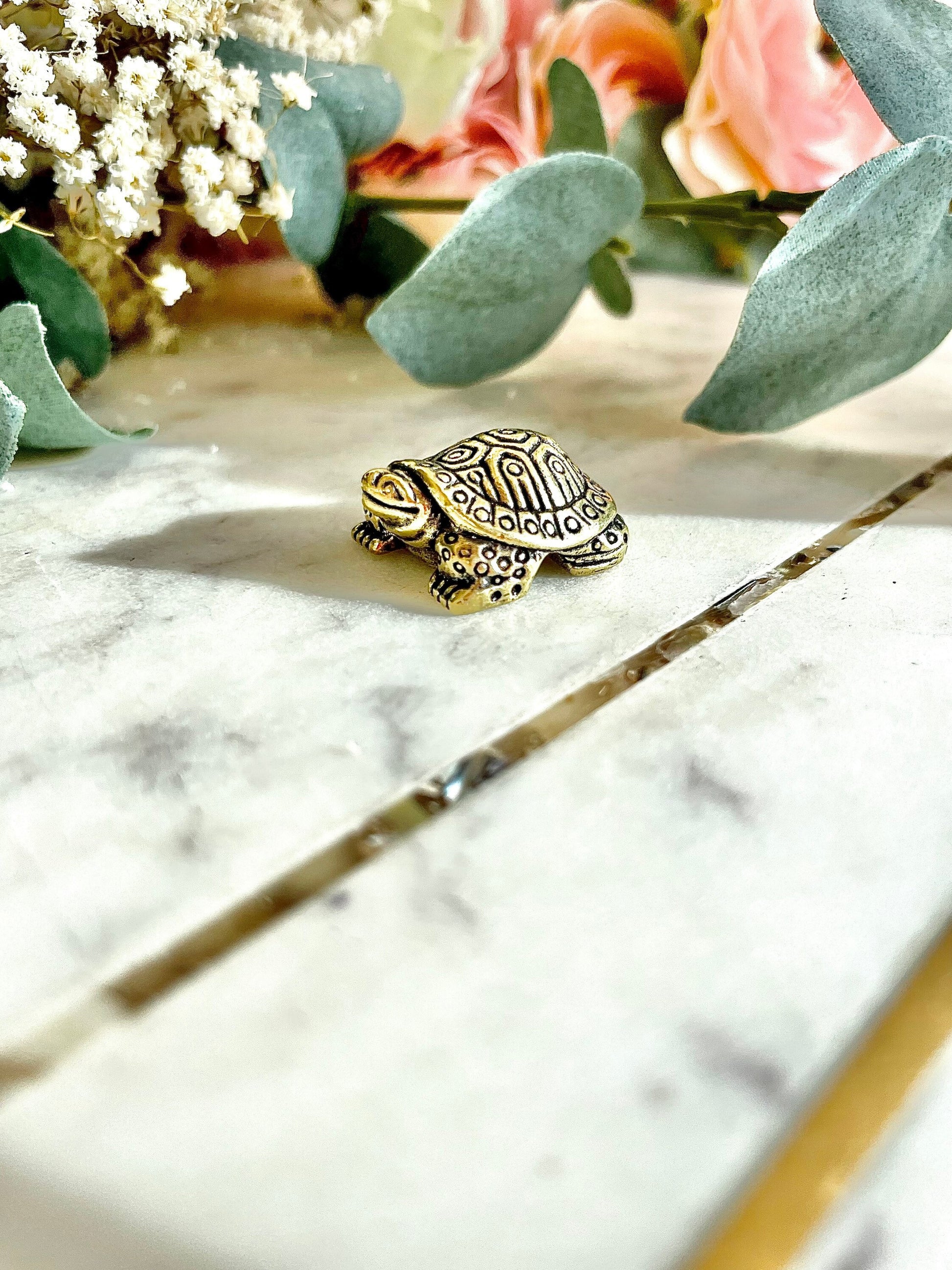 Small Brass Turtle figurine, Turtle ornament, Cute little gift, Japanese style statue, Feng Shui ornament