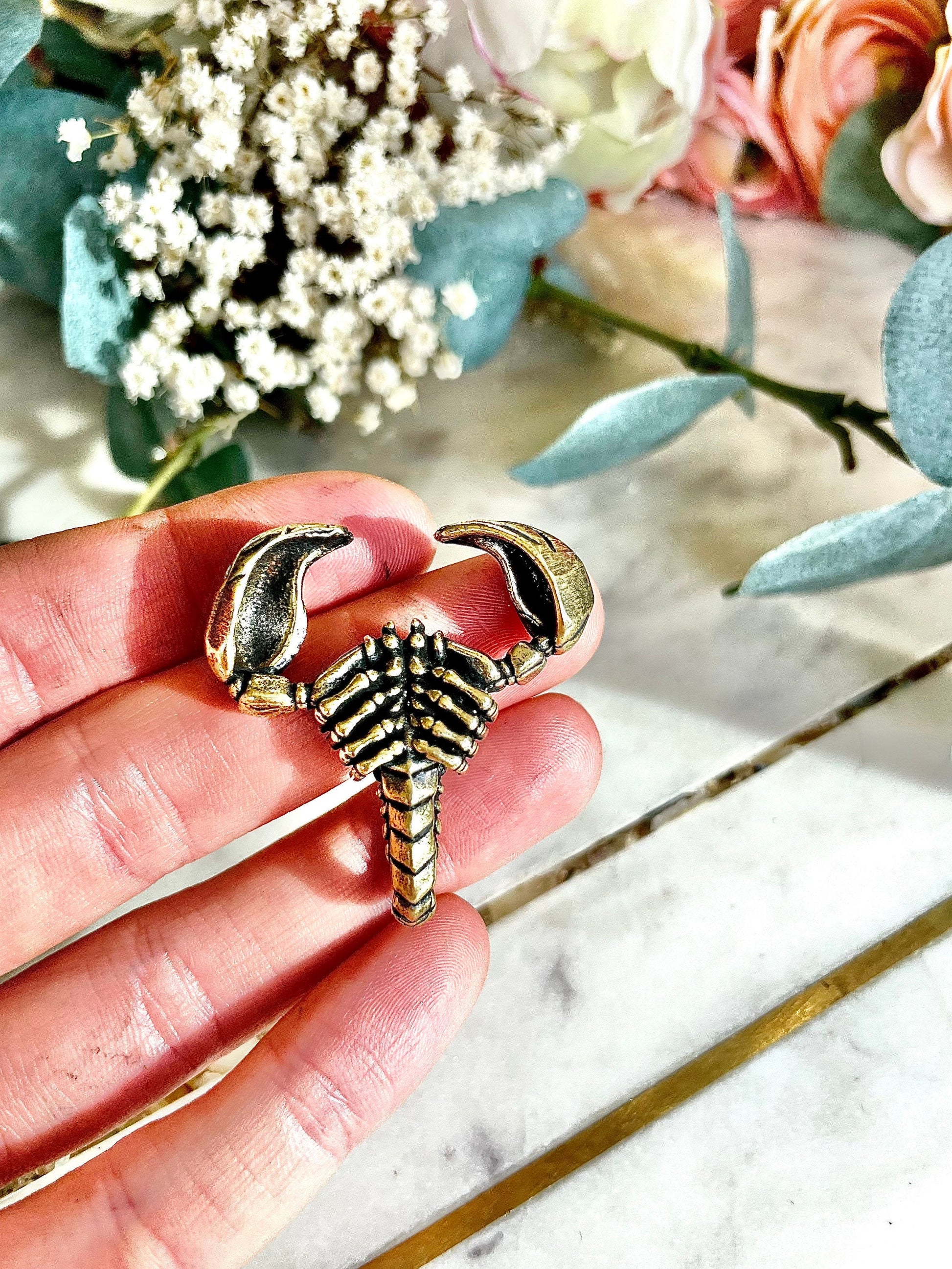 Solid Brass Gothic Scorpion Pendant Necklace, scropio keychain, scorpion astrology sign gift, Cool Masculine Charm
