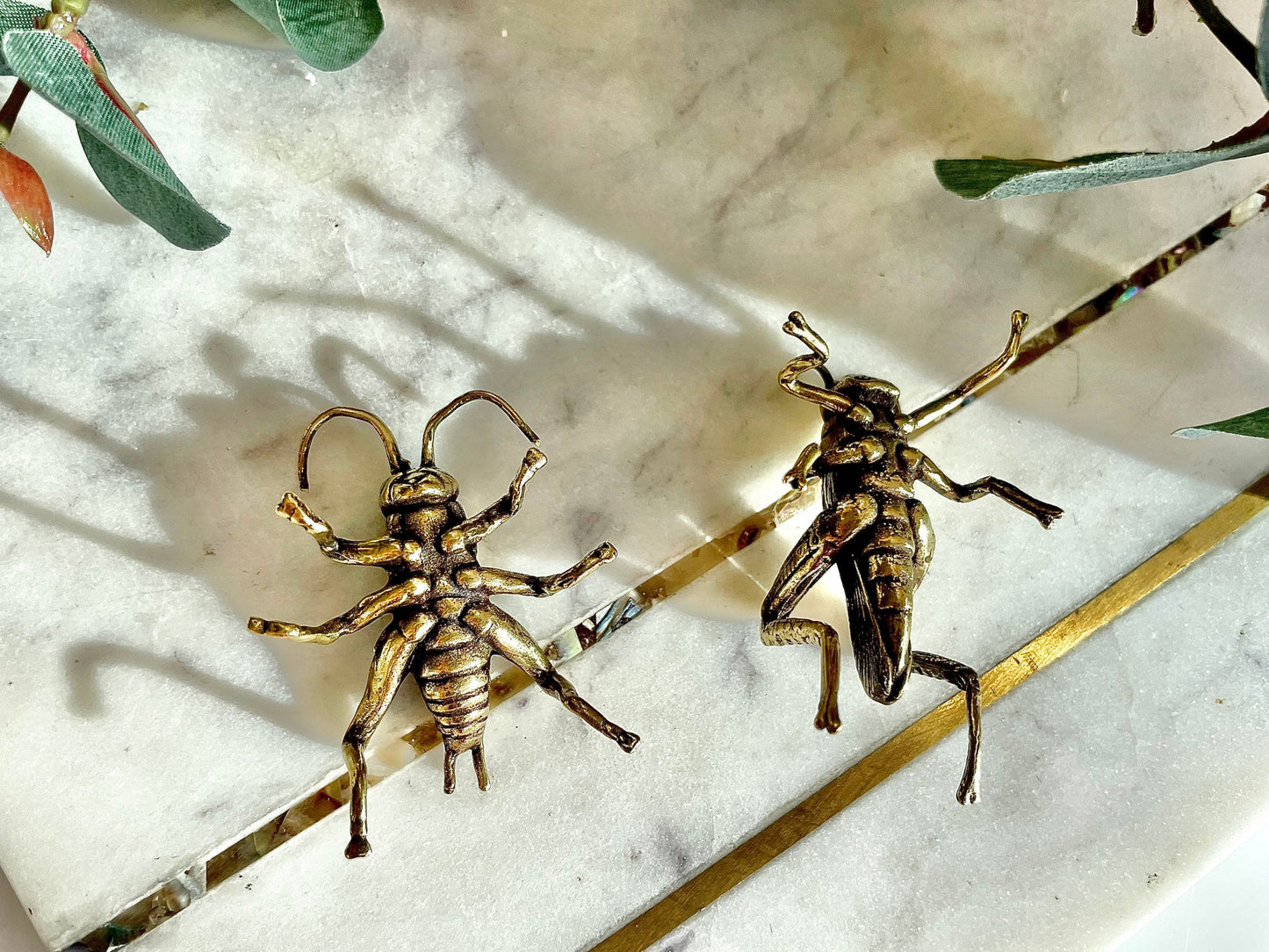 Fine lifelike Solid brass buzzing grasshopper figurine, Cricket Miniature, insect gift