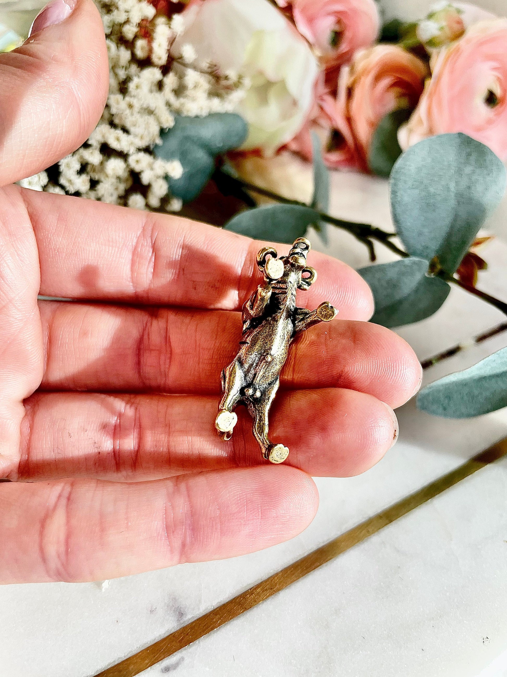 Solid Brass Bull small figurine, Horns charge Bullish, Taurus pendant, bull keychain, Spanish Bull pendant