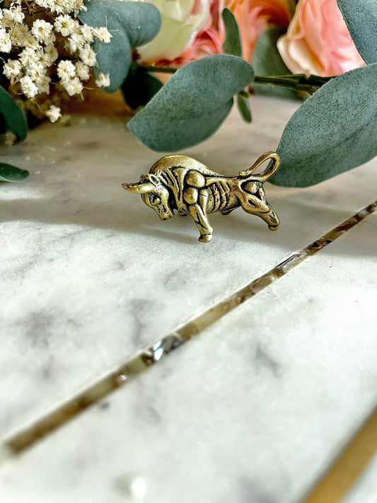 Solid Brass Bull small figurine, Horns charge Bullish, Taurus pendant, bull keychain, Spanish Bull pendant