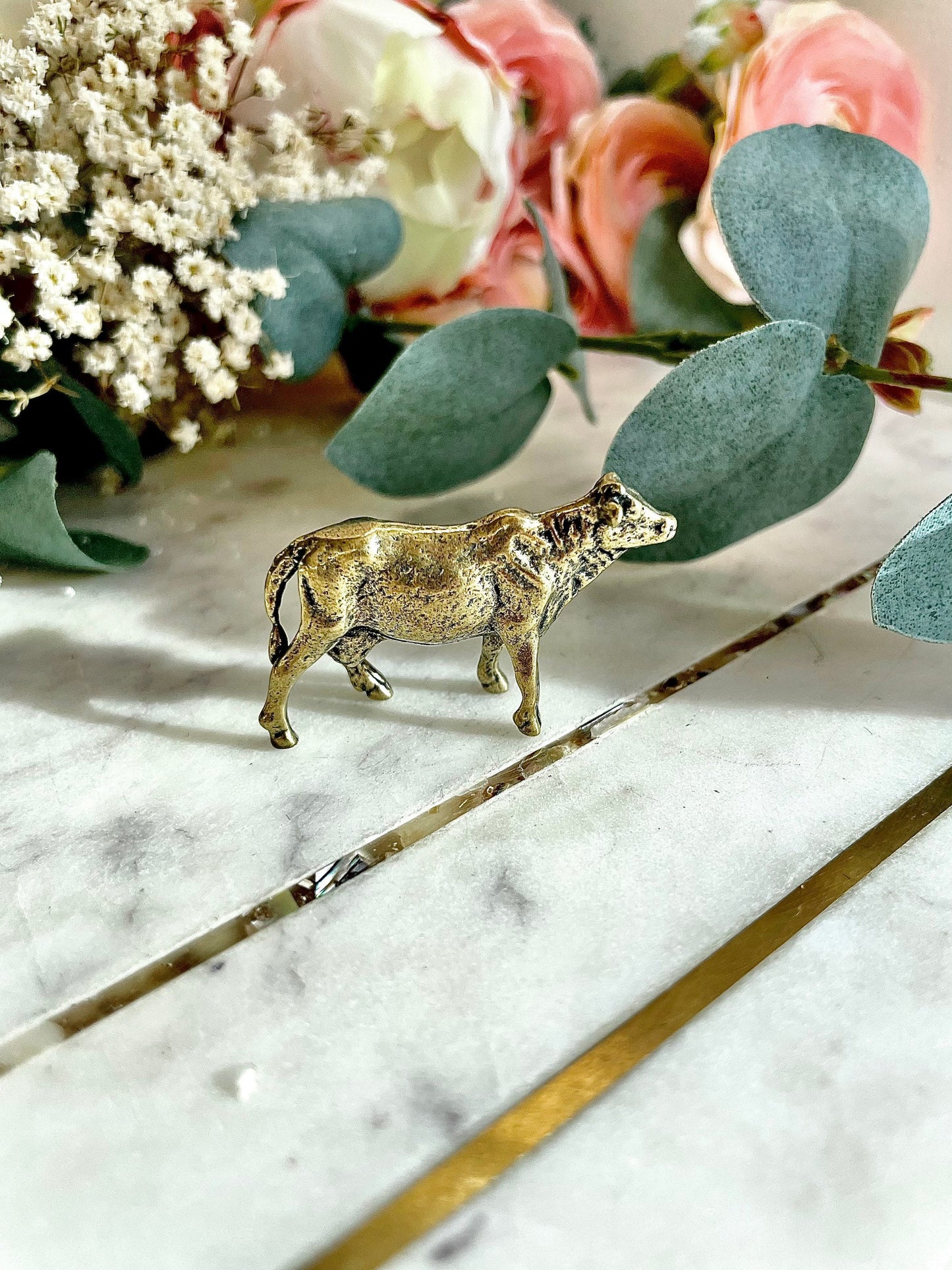 Solid brass cow sculpture, Farm animal figurine, Cow ornament , Ornaments Ox Kine Figure Statue
