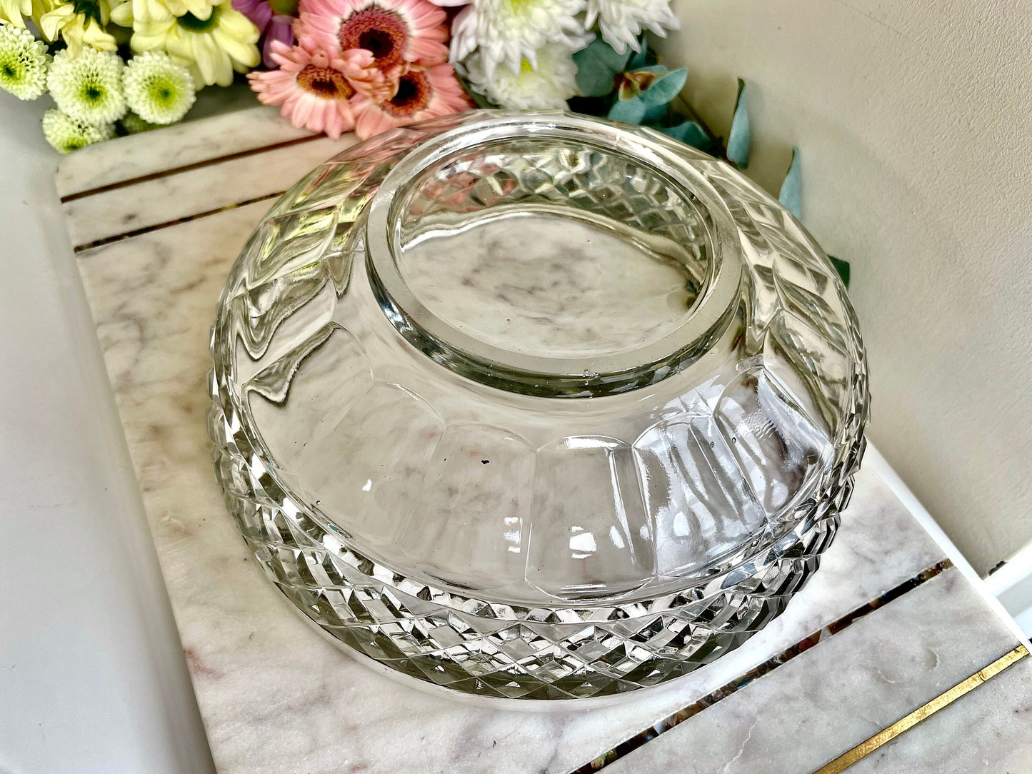 Exquisite Vintage Crystal Heavy Cut Glass bowl rimmed with EPNS Silver plated Ring Made in England, British Vintage Dinning