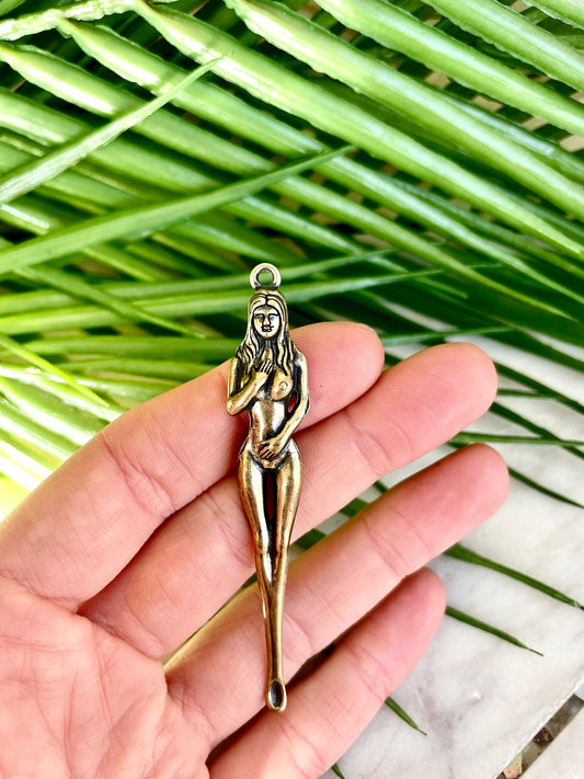 Brass woman ear spoon, keychain ear pick, Brass Girl Artwork, brass ear spoon, Ear cleaning tool, Curette Cleaner Keychain Pendants