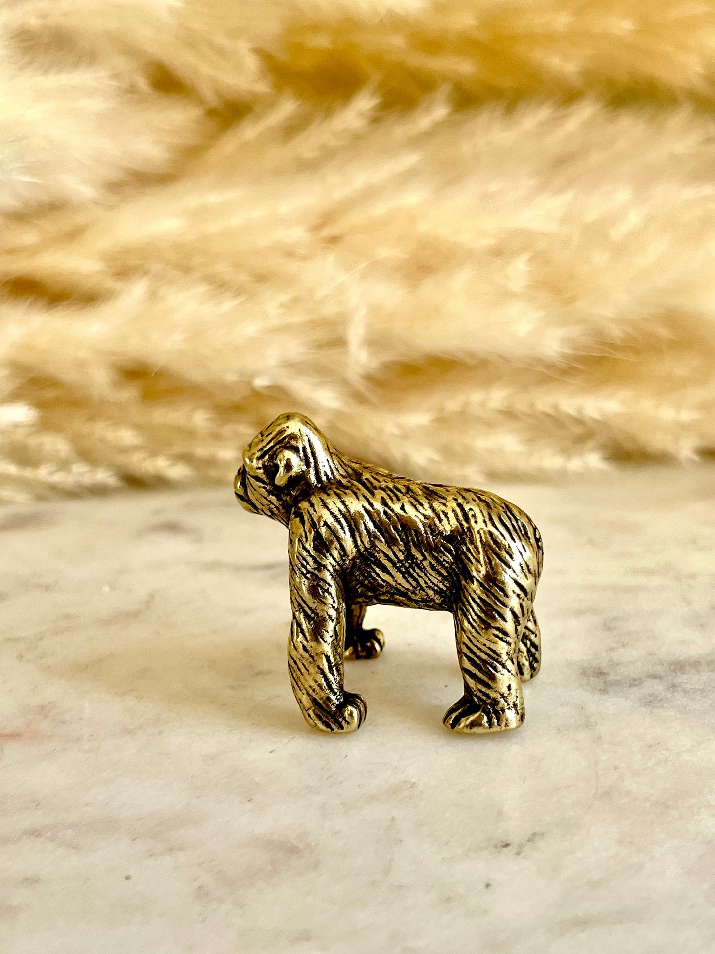 Traditional Style Solid Brass Gorilla Figurine Paperweight: A Tiny Retro Good Luck Charm for Your Desk