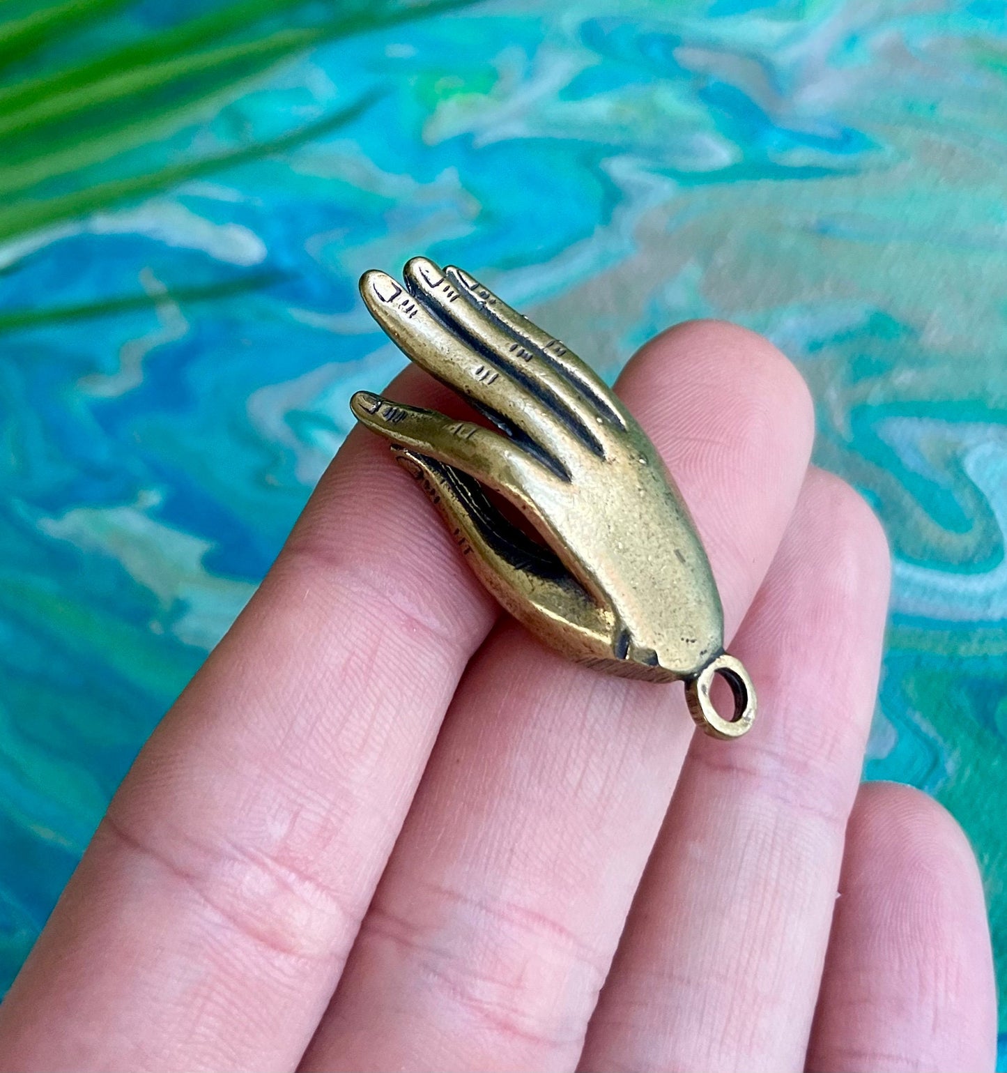 Solid brass Pendant Gyan mudra hand, Palm Buddha, Mudra Talisman, Hand Add consciousness Fortune, Thai Amulet, Buddhist prayer hand keychain