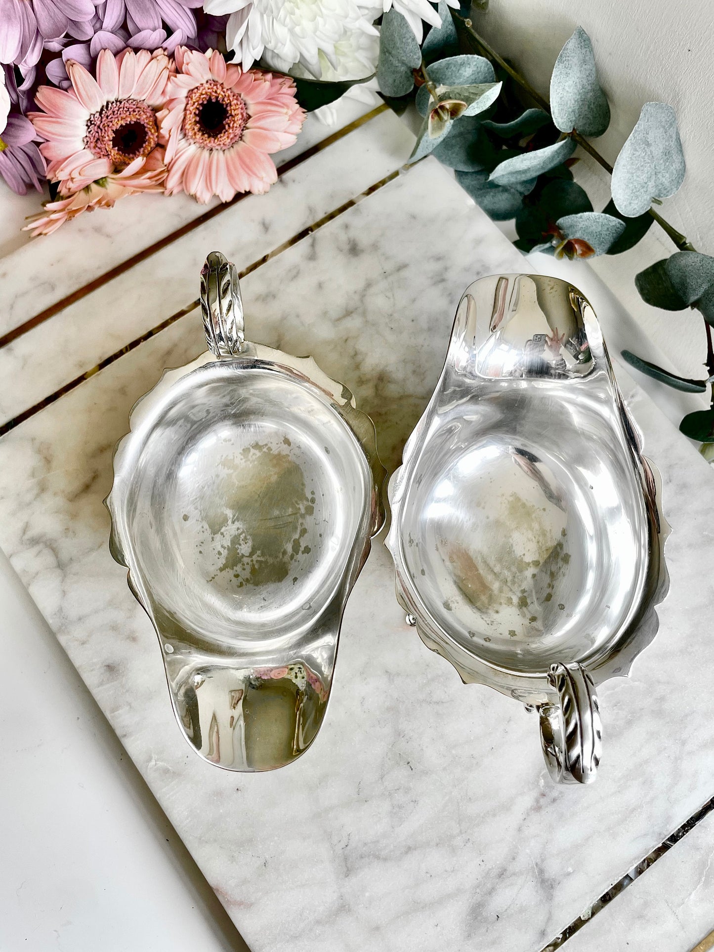 Vintage three footed set of Cream Jugs Mid 20th Century Silver plated