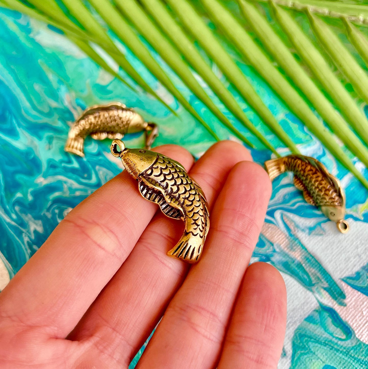 Creative Solid Brass Fish Keyring, Carp pendant, Fish on the hook Key Chain Pendant Craft Gift, Creative gift for fisherman