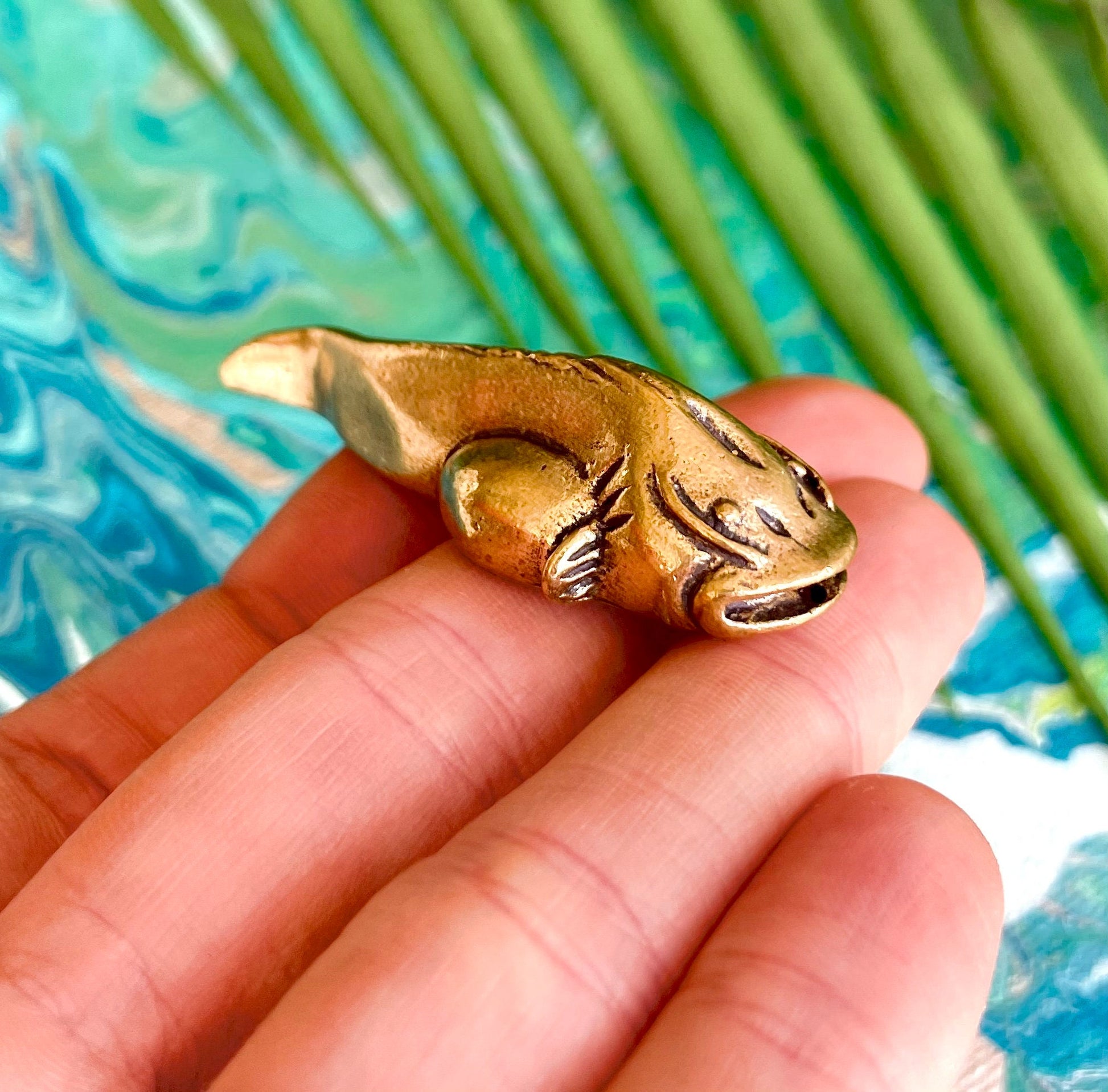 Cute Solid brass Catfish Figurine, brass fish statuette, Lost Wax Casting Fish Statue, Sheatfish Pendant