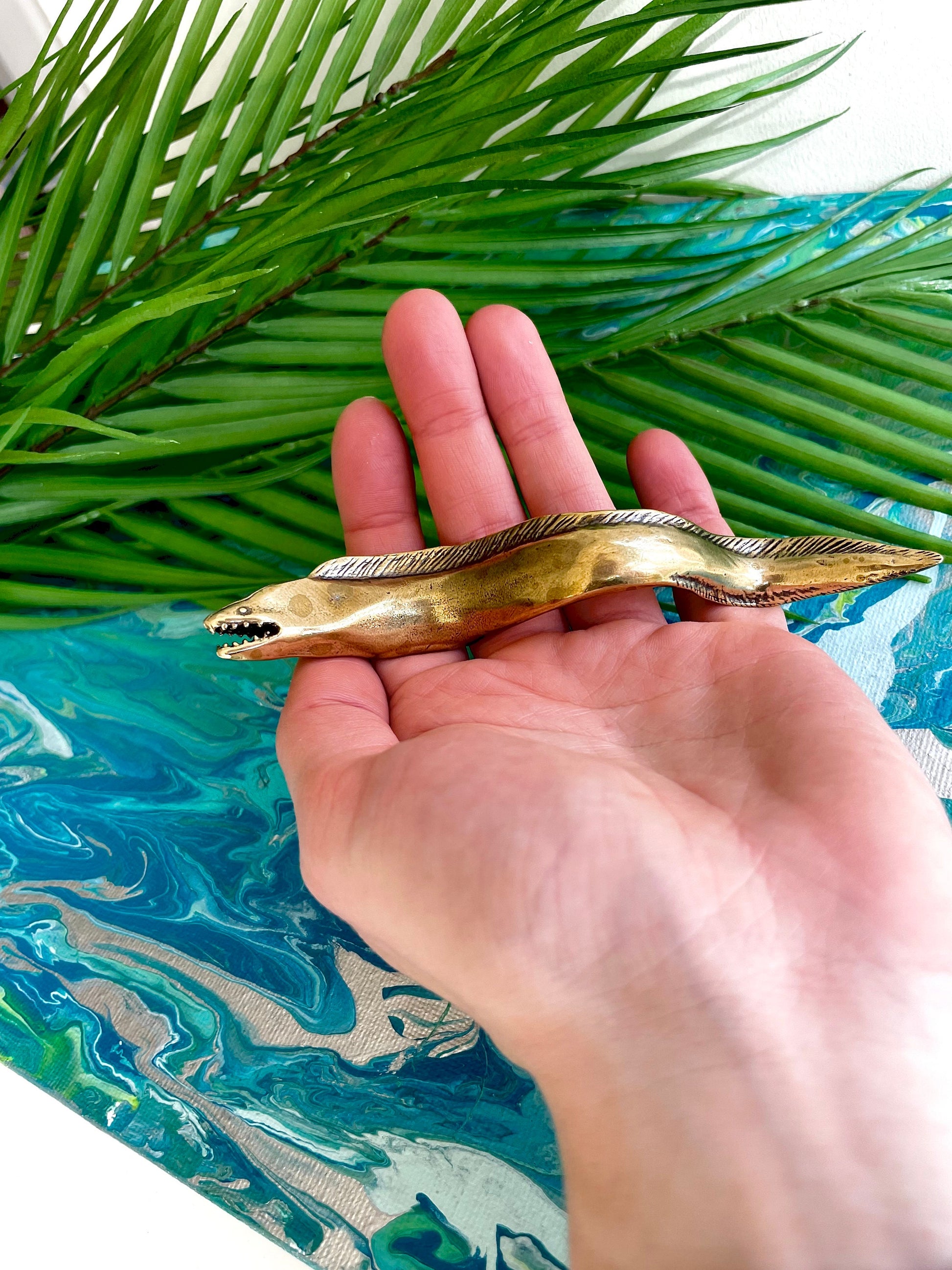 Solid Brass Eel statue, metal fish Sculpture, tea pet Boutique, Fish Design, Nautical Gift, Feng Shui Fish, Fisherman gift