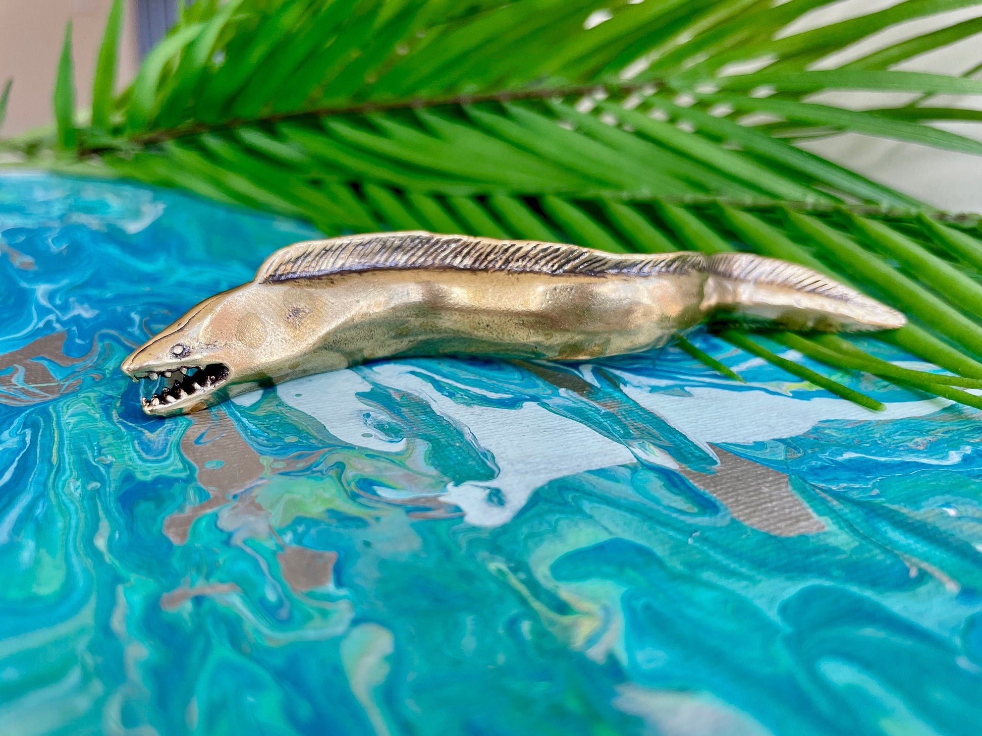 Solid Brass Eel statue, metal fish Sculpture, tea pet Boutique, Fish Design, Nautical Gift, Feng Shui Fish, Fisherman gift