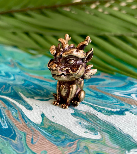 Cute Solid brass baby FOO Dog Guardian figurine, baby dragon miniature, Fengshui Fu Dog Figures