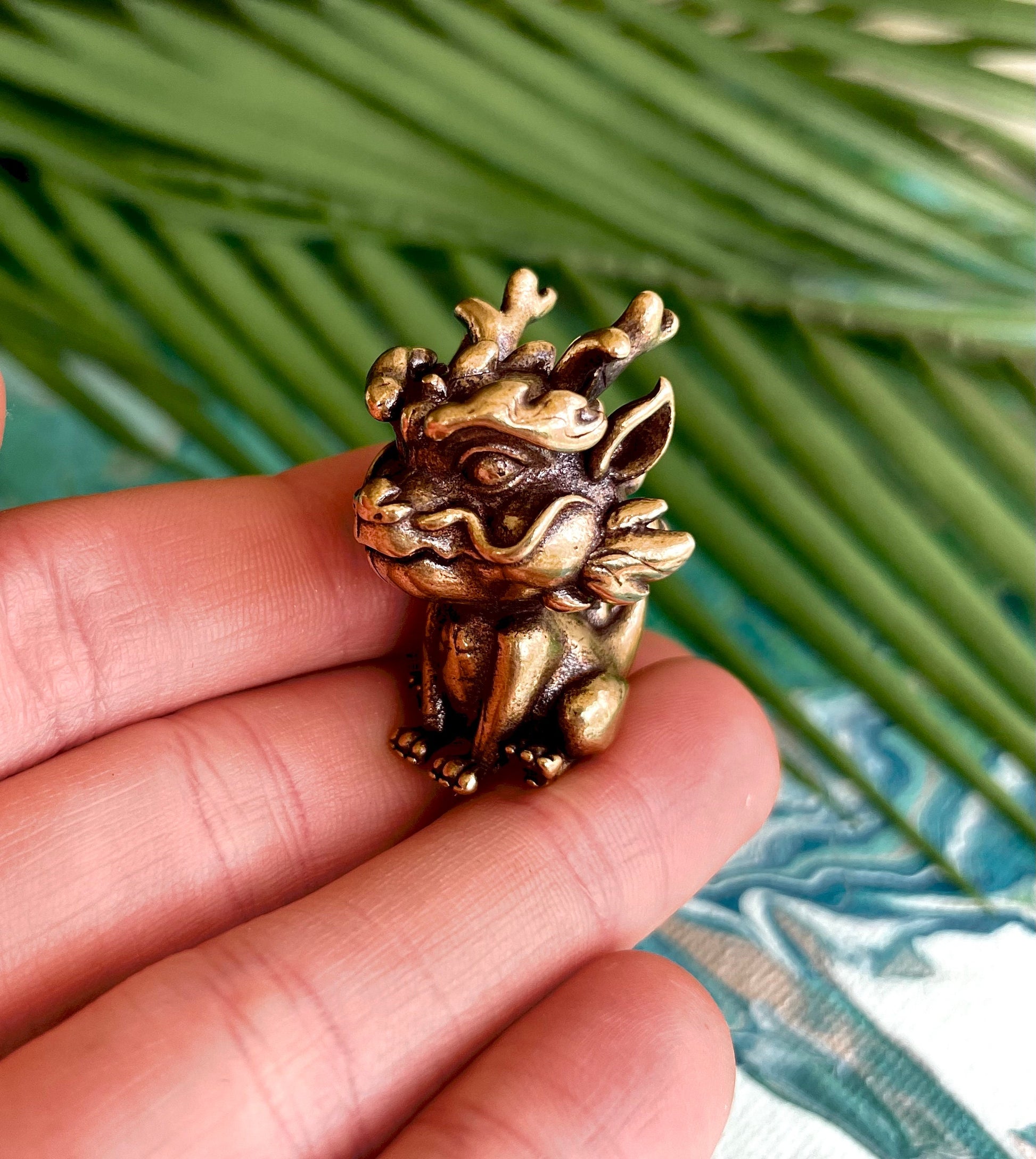 Cute Solid brass baby FOO Dog Guardian figurine, baby dragon miniature, Fengshui Fu Dog Figures