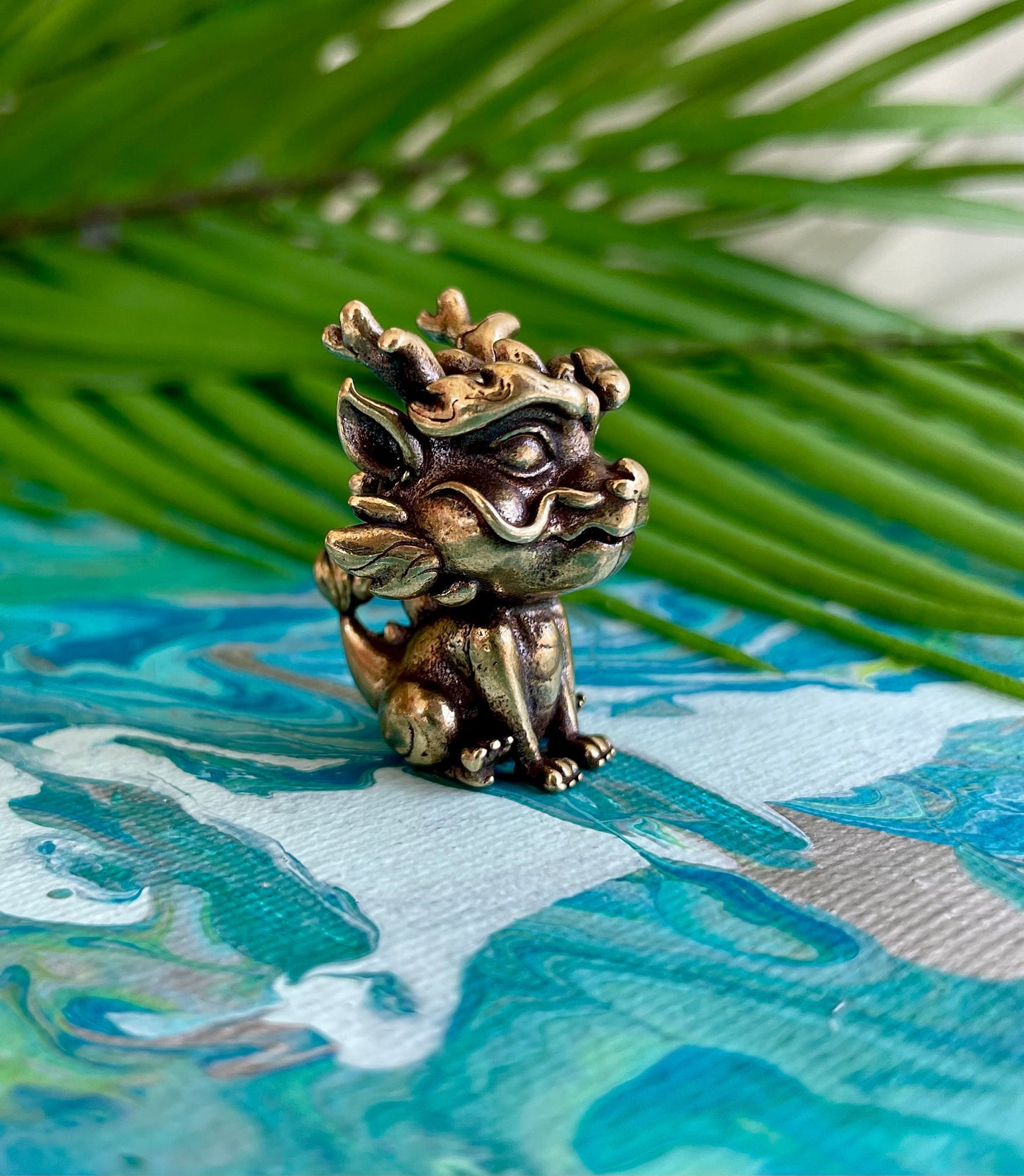 Cute Solid brass baby FOO Dog Guardian figurine, baby dragon miniature, Fengshui Fu Dog Figures