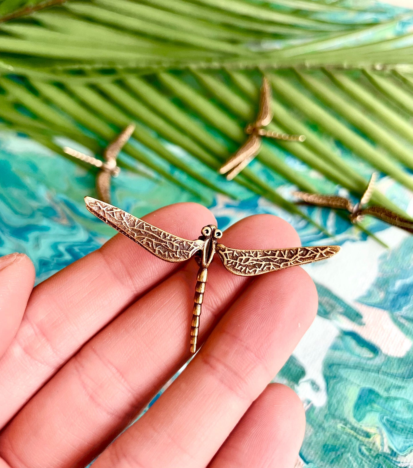 Cute small Dragonfly Plant Pot Decoration, dragonfly figurine, Solid Brass creative dragonfly , Cool gift, Insect club
