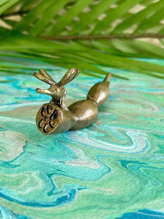 Metal Japanese style pen holder, Dragonfly on a lotus root fountain pen rest