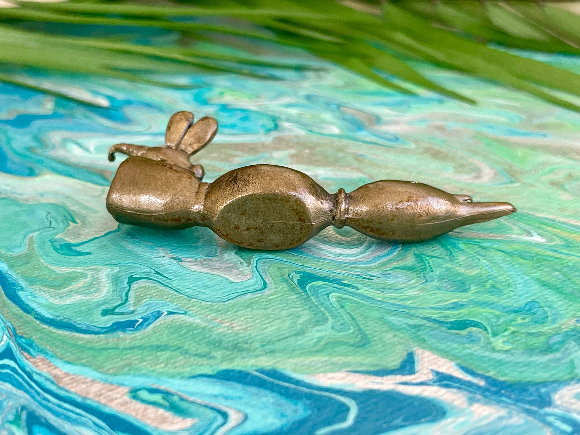 Metal Japanese style pen holder, Dragonfly on a lotus root fountain pen rest
