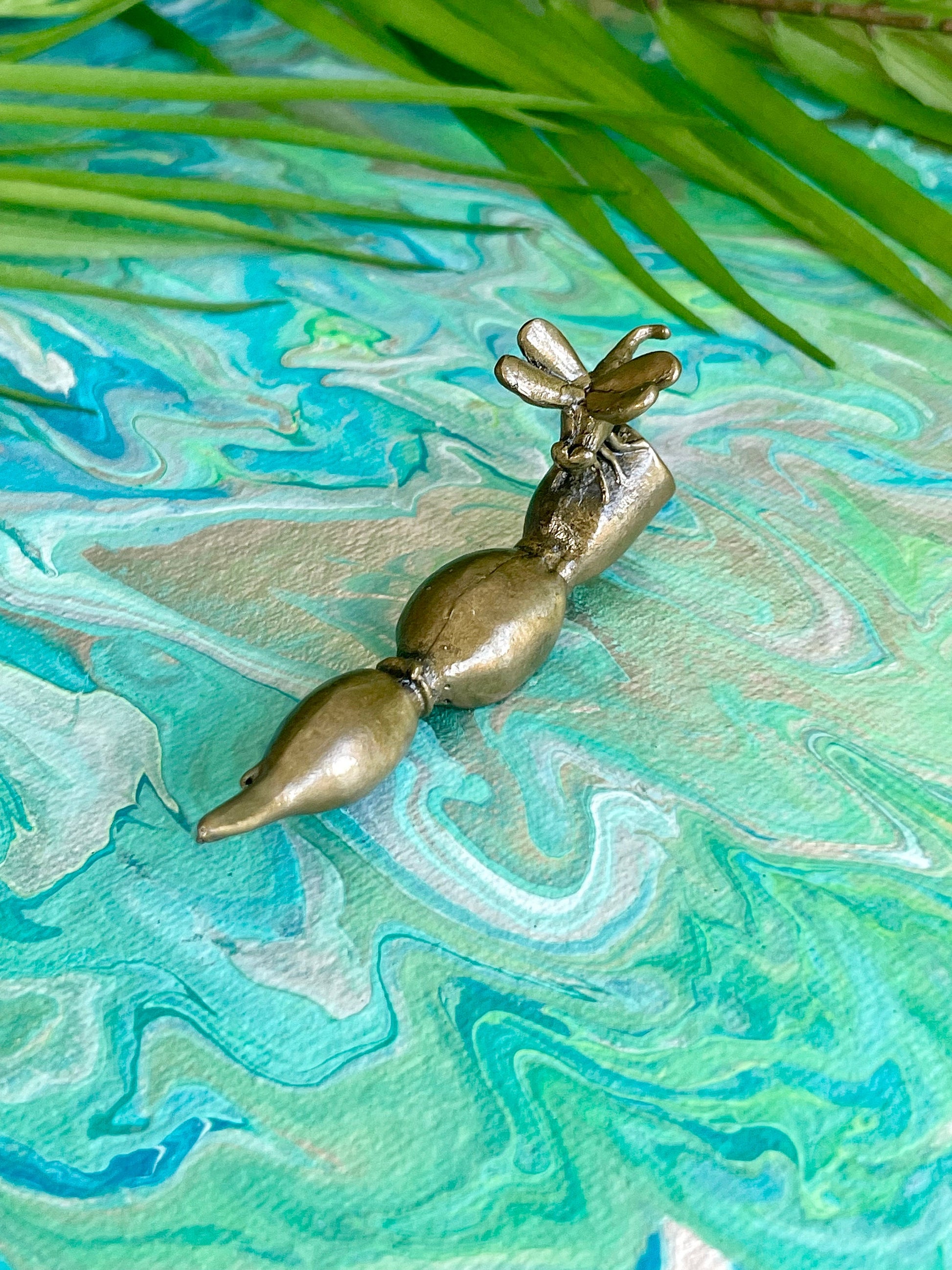 Metal Japanese style pen holder, Dragonfly on a lotus root fountain pen rest
