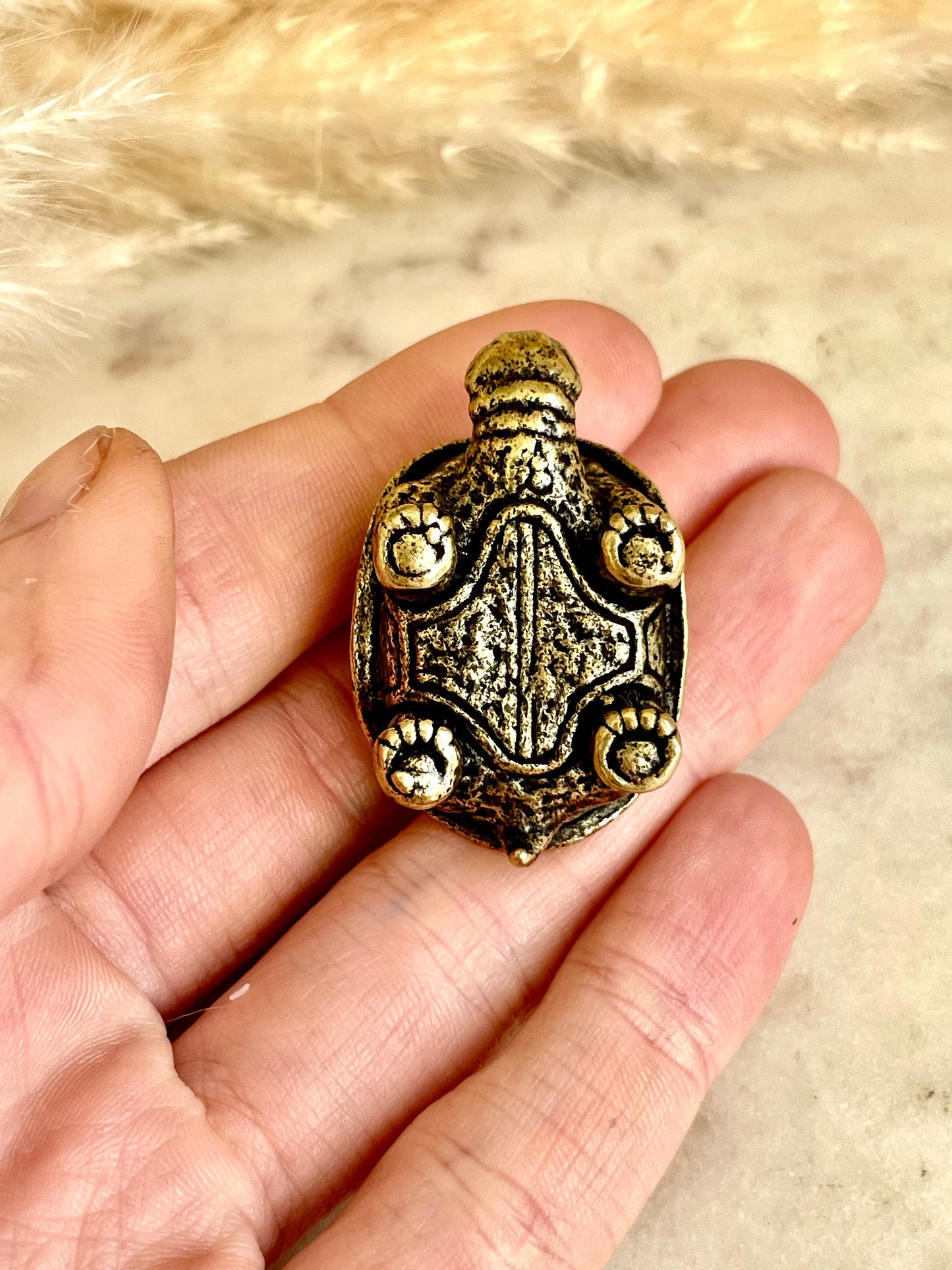 Solid Brass Feng Shui Turtle Statue: Functional and Decorative Lifelike Addition to Your Home or Office"