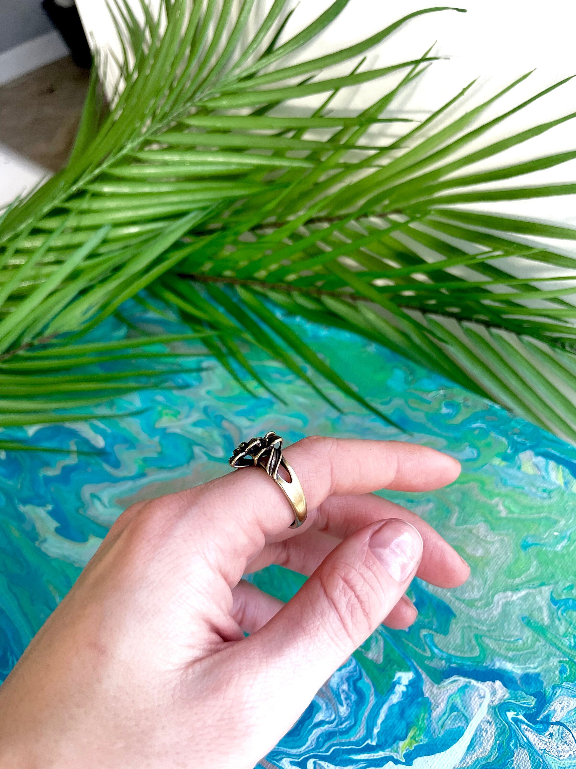 Beautiful flowers style brass ring, Gladiolus Flowers ring, blossoming Floral adjustable ring