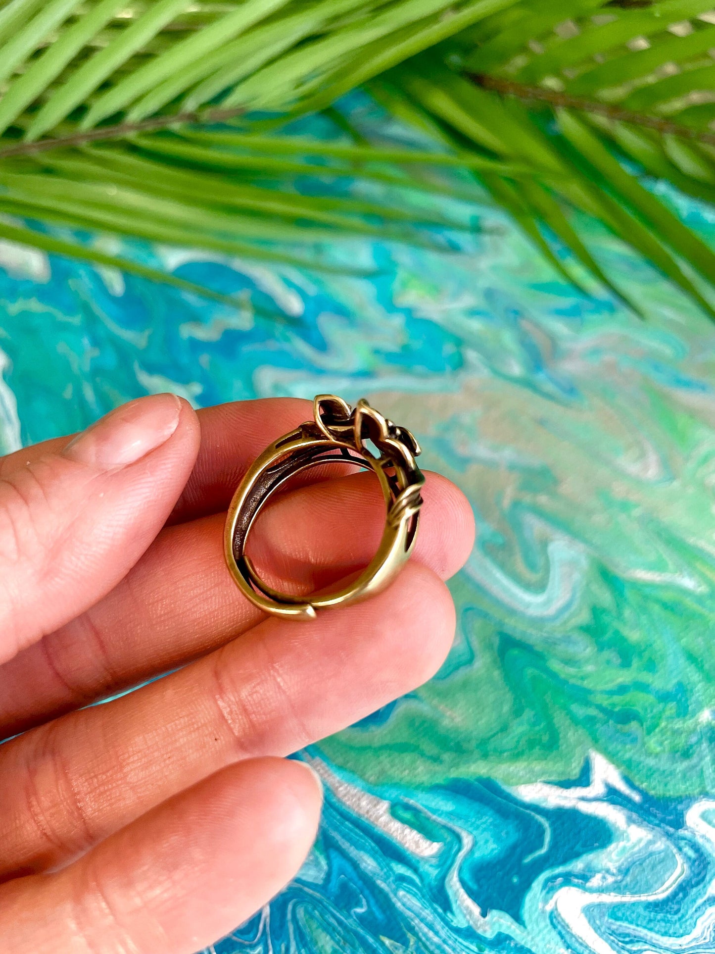 Beautiful flowers style brass ring, Gladiolus Flowers ring, blossoming Floral adjustable ring