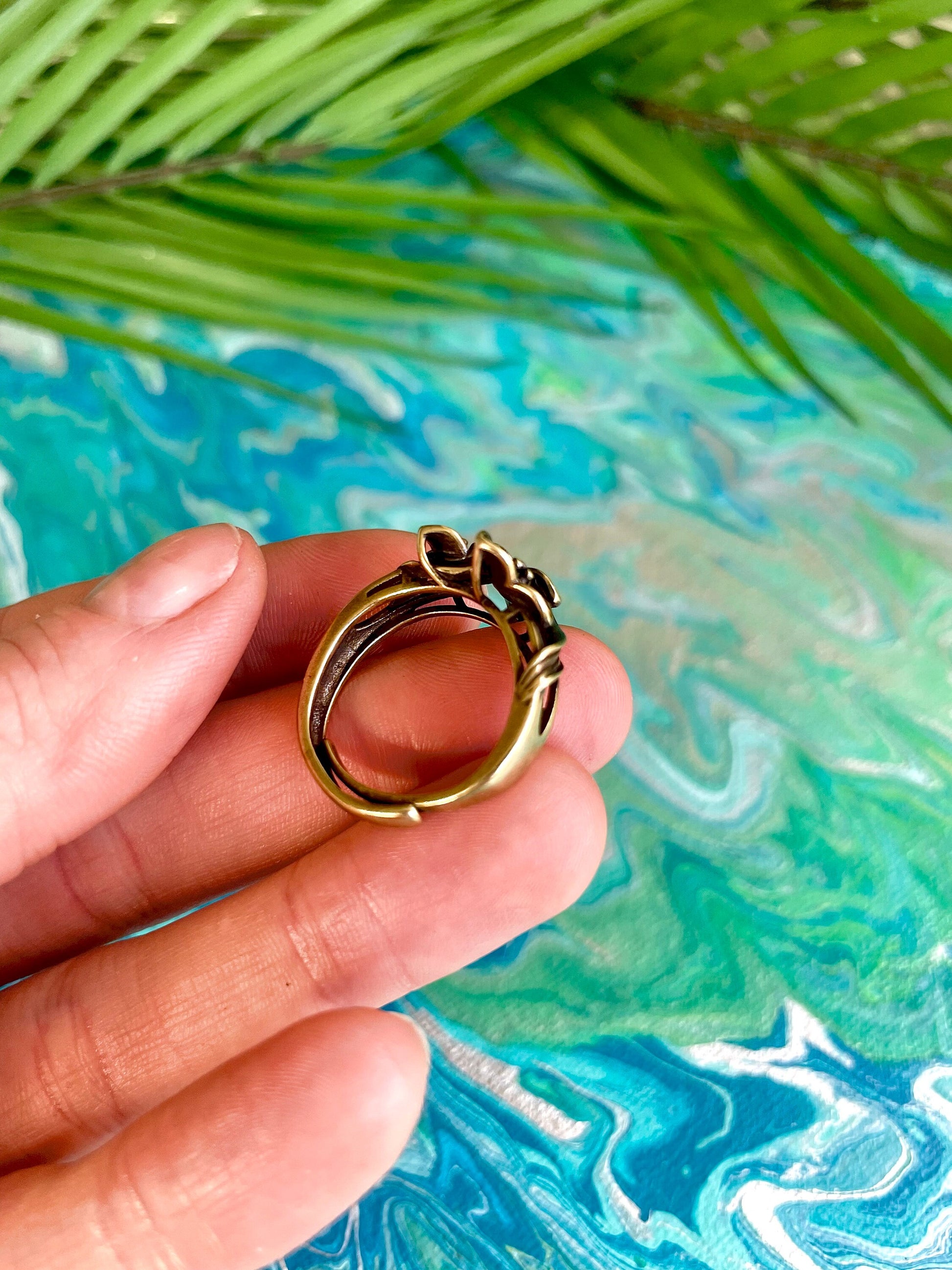 Beautiful flowers style brass ring, Gladiolus Flowers ring, blossoming Floral adjustable ring